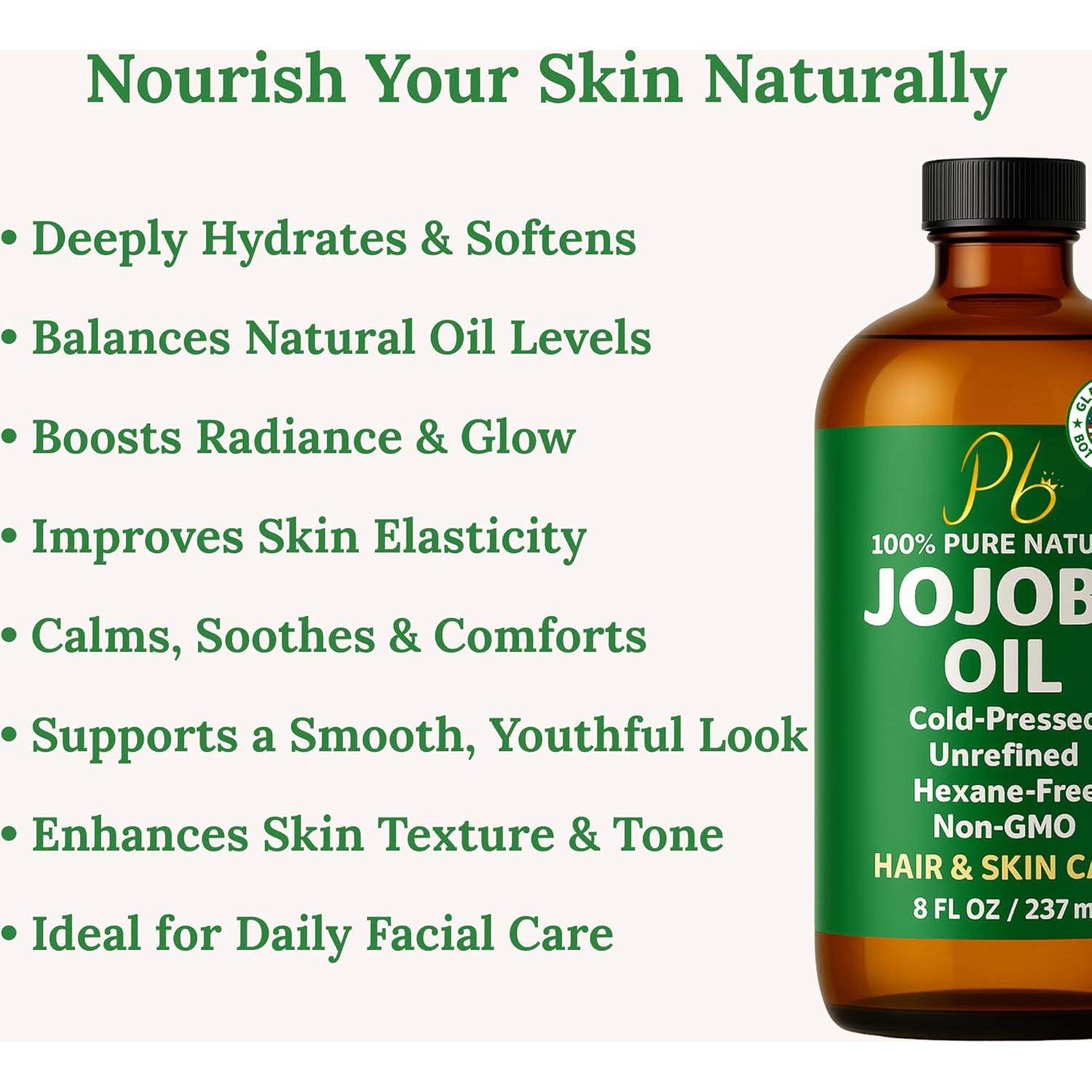 Aceite de Jojoba 236.6 ml Pomberries - Prensado en Frío, Sin Refinar