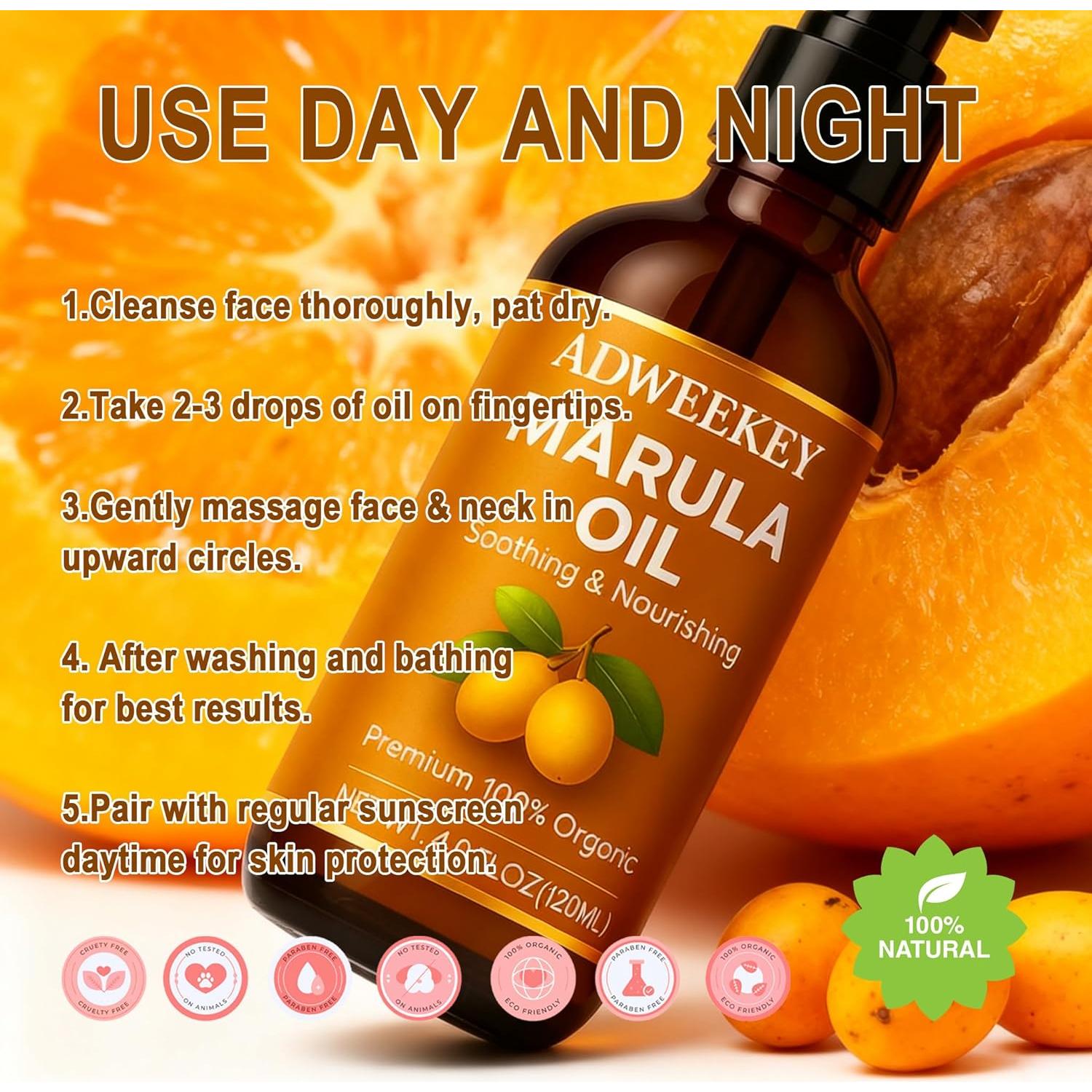 Aceite de Marula Orgánico Adweekey 120 mL Hidratación Rápida