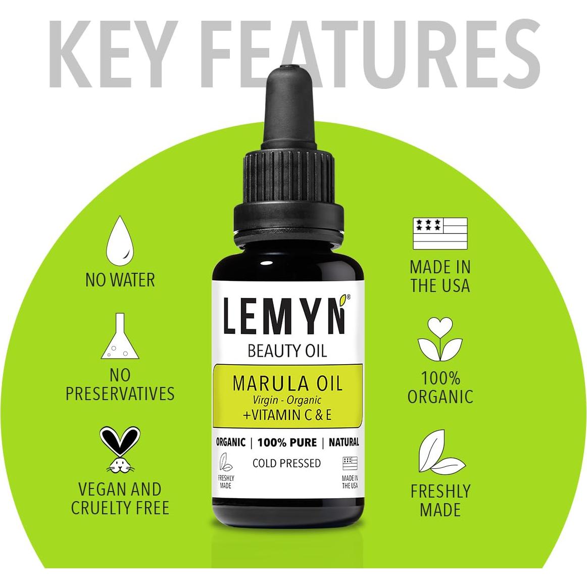 Aceite Facial de Marula Virgen Lemyn Organics 15 ml - Hidratante Antienvejecimiento