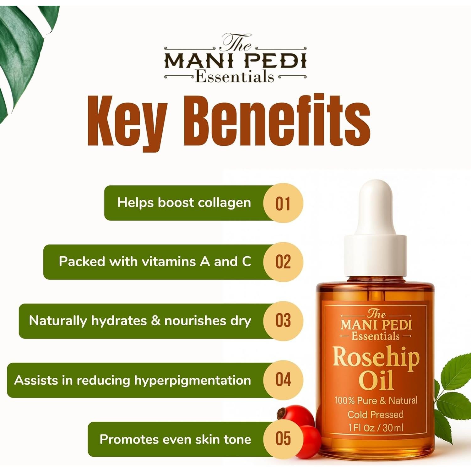 Aceite de Rosa Mosqueta 100% Puro y Orgánico 29.57 ml