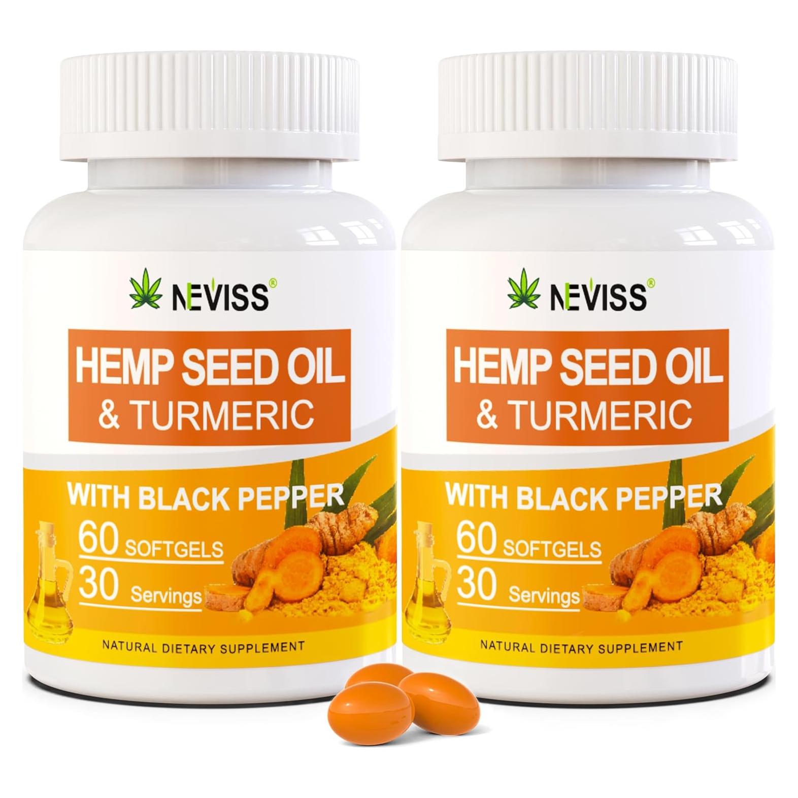 Cápsulas de Aceite de Cañamo Orgánico Neviss - 120 Gelatinas Blandas con Cúrcuma y Pimienta Negra