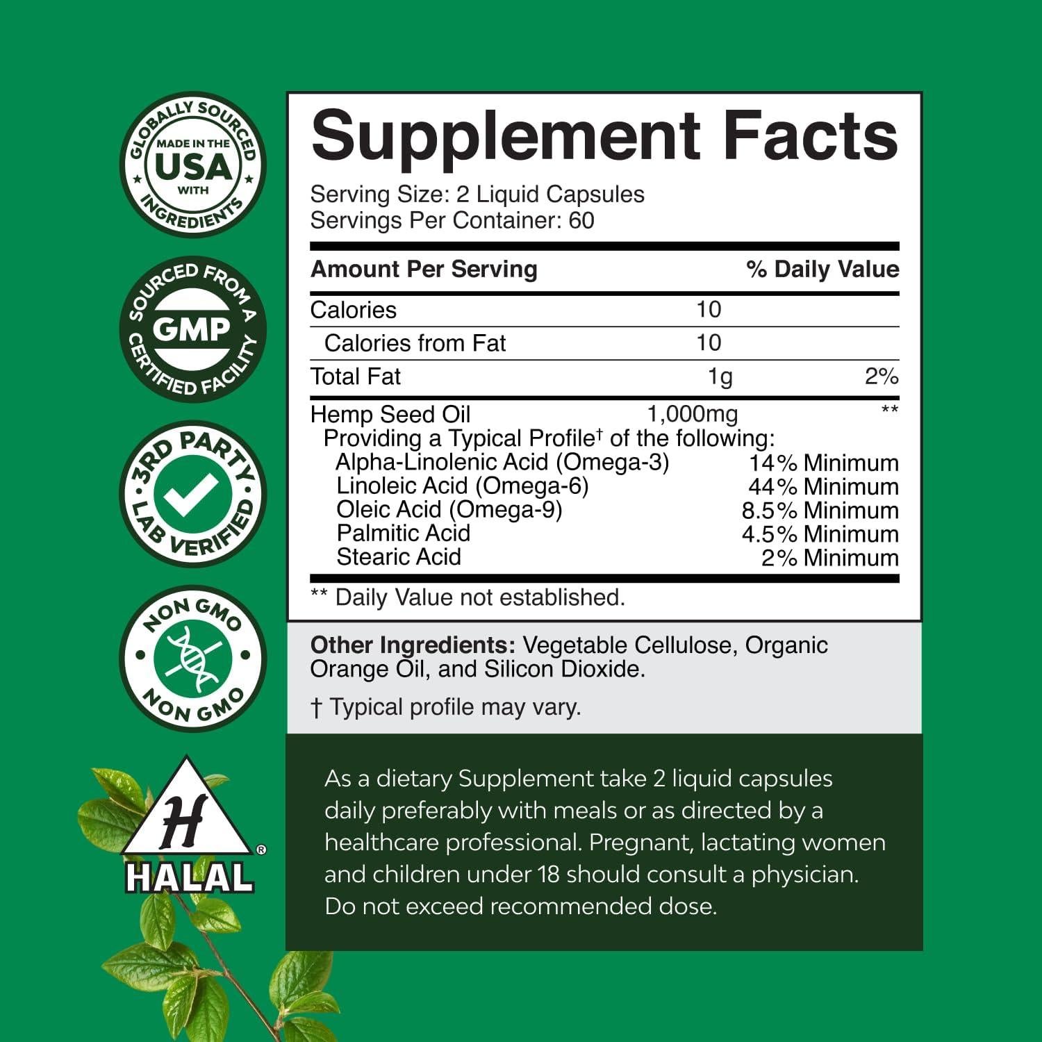 Cápsulas de Aceite de Semilla de Cáñamo Natures Craft 1000mg