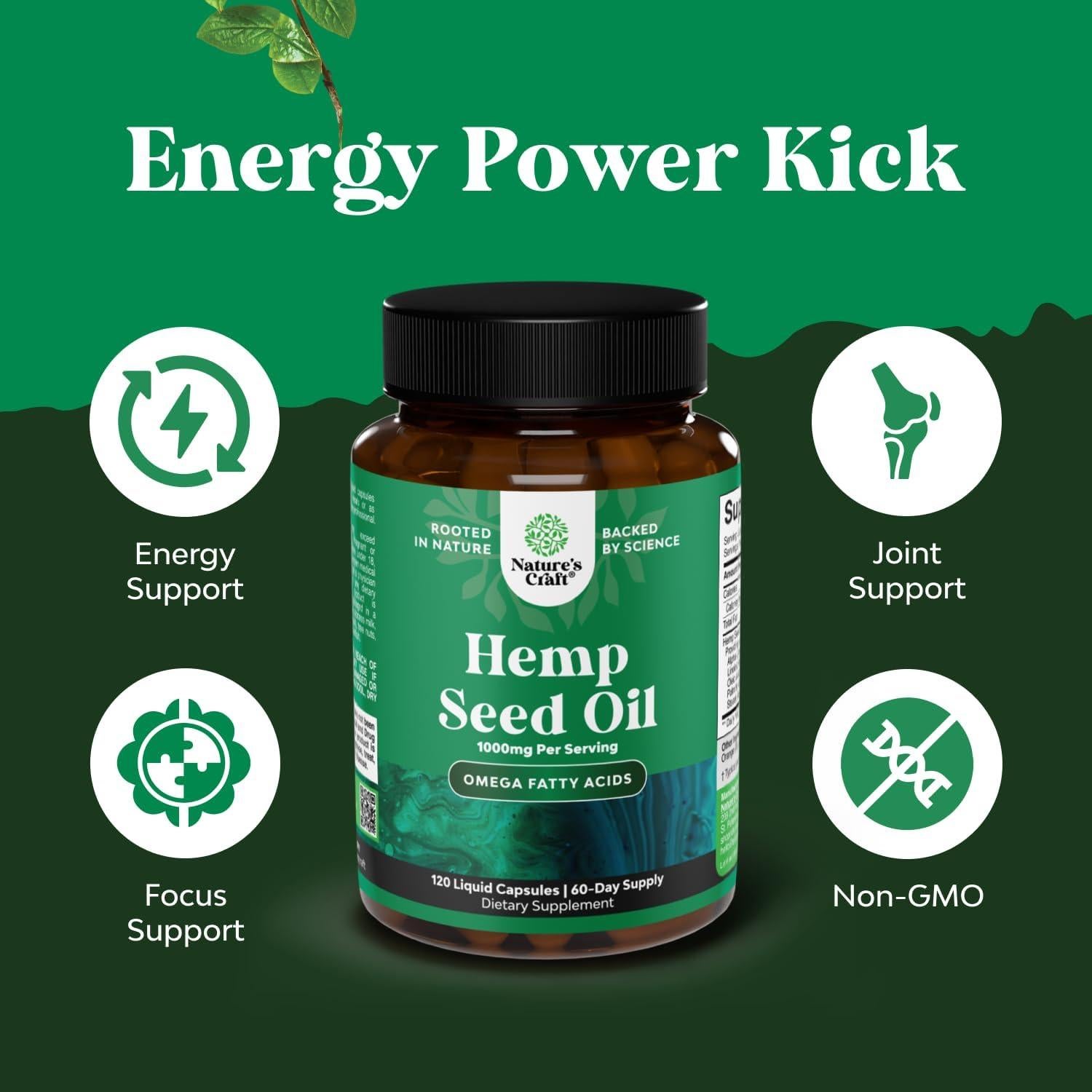 Cápsulas de Aceite de Semilla de Cáñamo Natures Craft 1000mg
