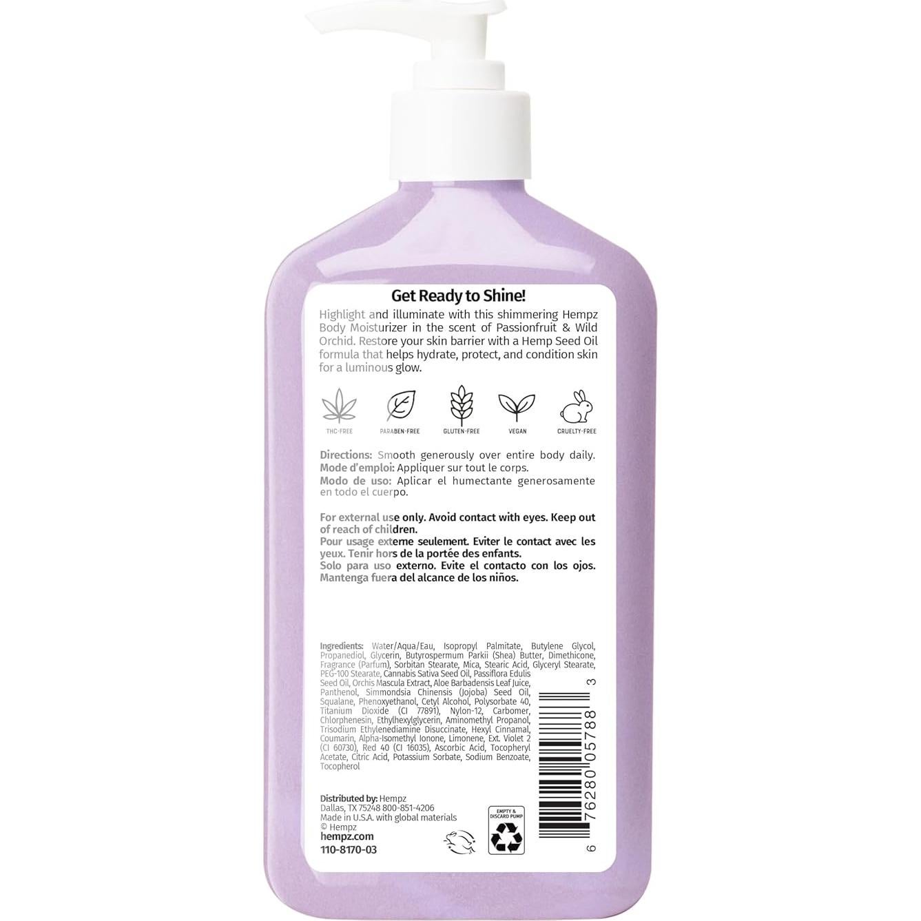 Loción Corporal Hidratante Hempz Star Dust 482 g Brillo Iridiscente