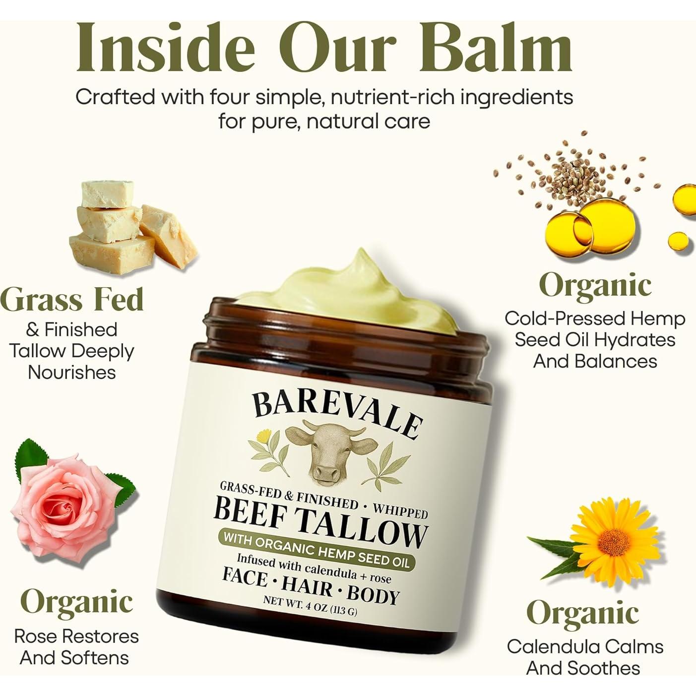 Bálsamo Hidratante Orgánico Barevale 113g - Sebo Pasto, Caléndula y Rosa