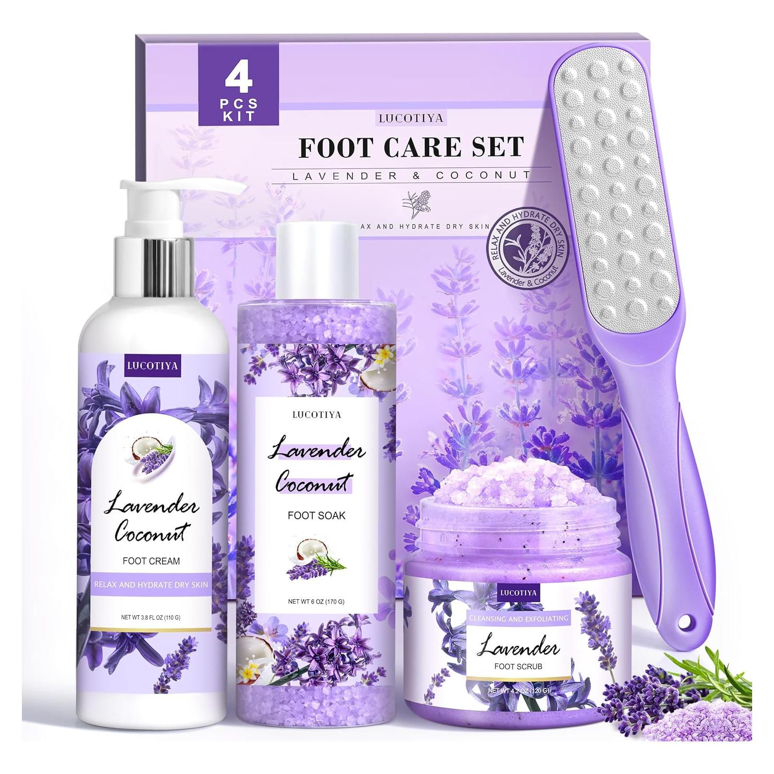 Kit de Spa para Pies LUCOTIYA - Remojo, Exfoliante, Lima y Crema