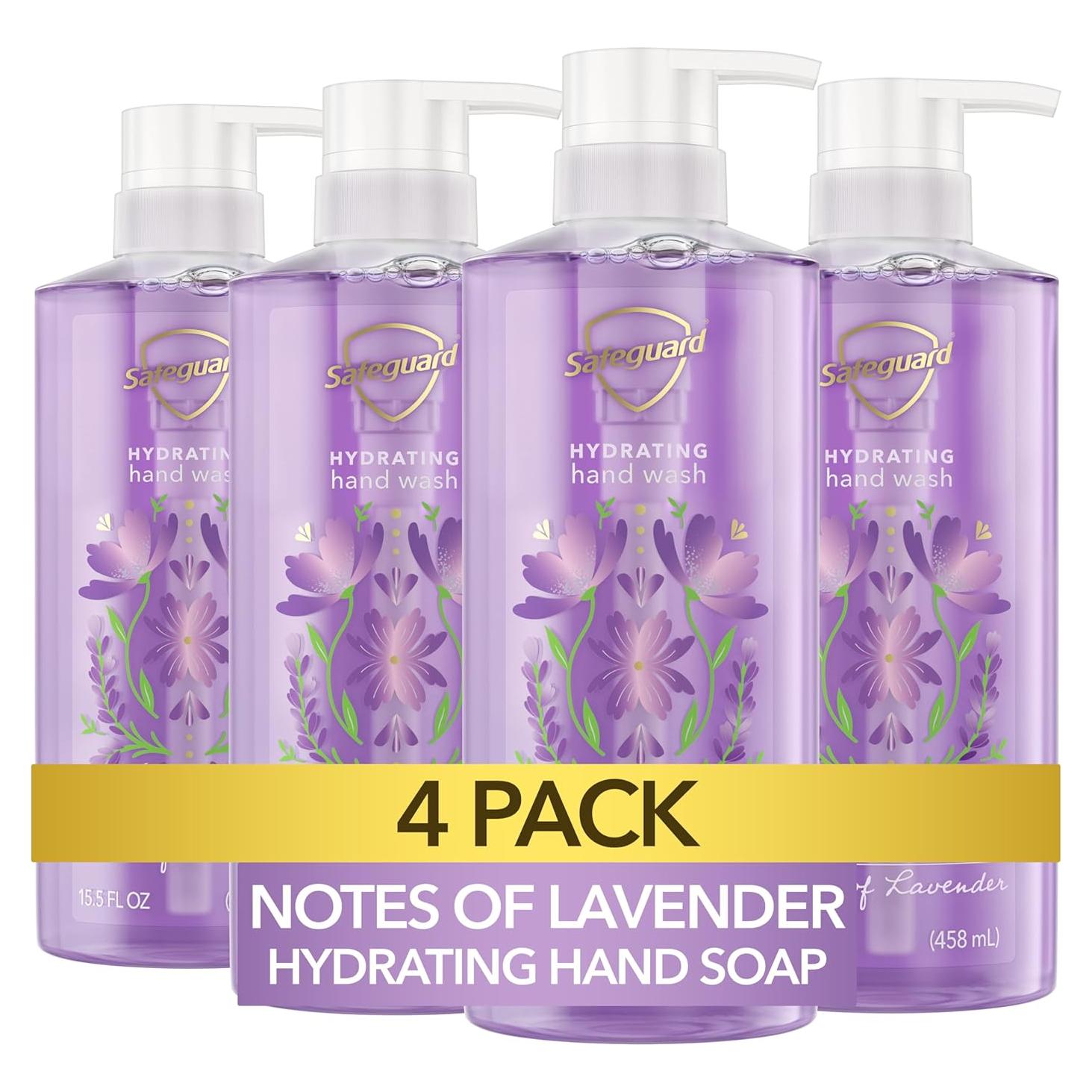 Jabón Líquido para Manos Safeguard Lavanda 4x15.5oz Hidratante