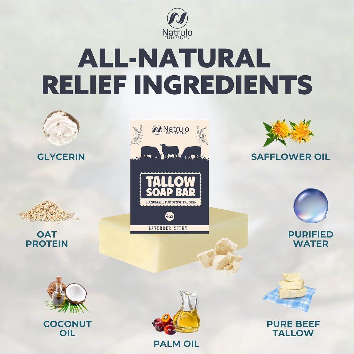 Jabón Natural de Grasa de Res Natrulo 116g - Hidratante para Piel Seca