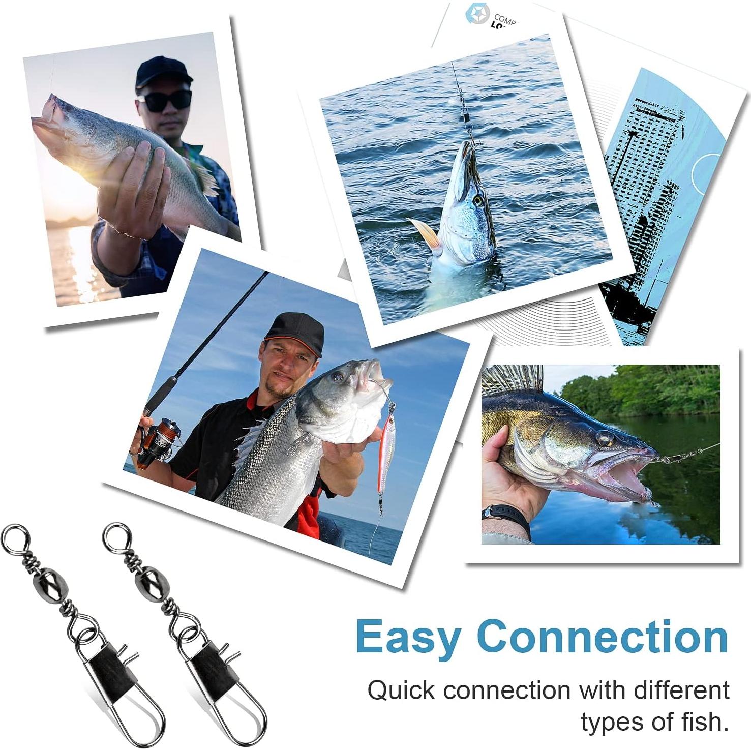 ReeMoo 200PCS Rodillos Giratorios de Pesca con Conectores