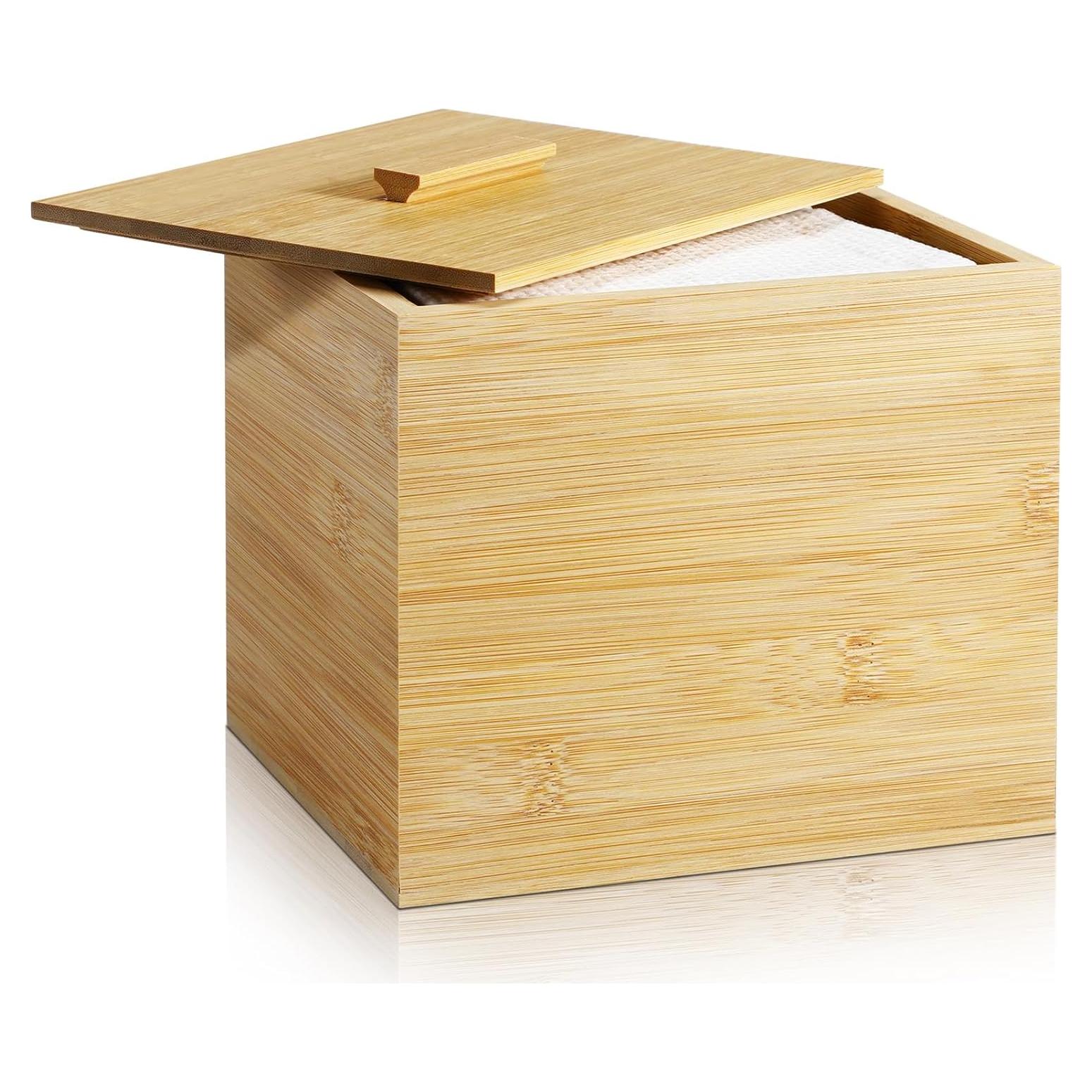 Caja de Bambú con Tapa y 50 Toallas Desechables 26x30cm