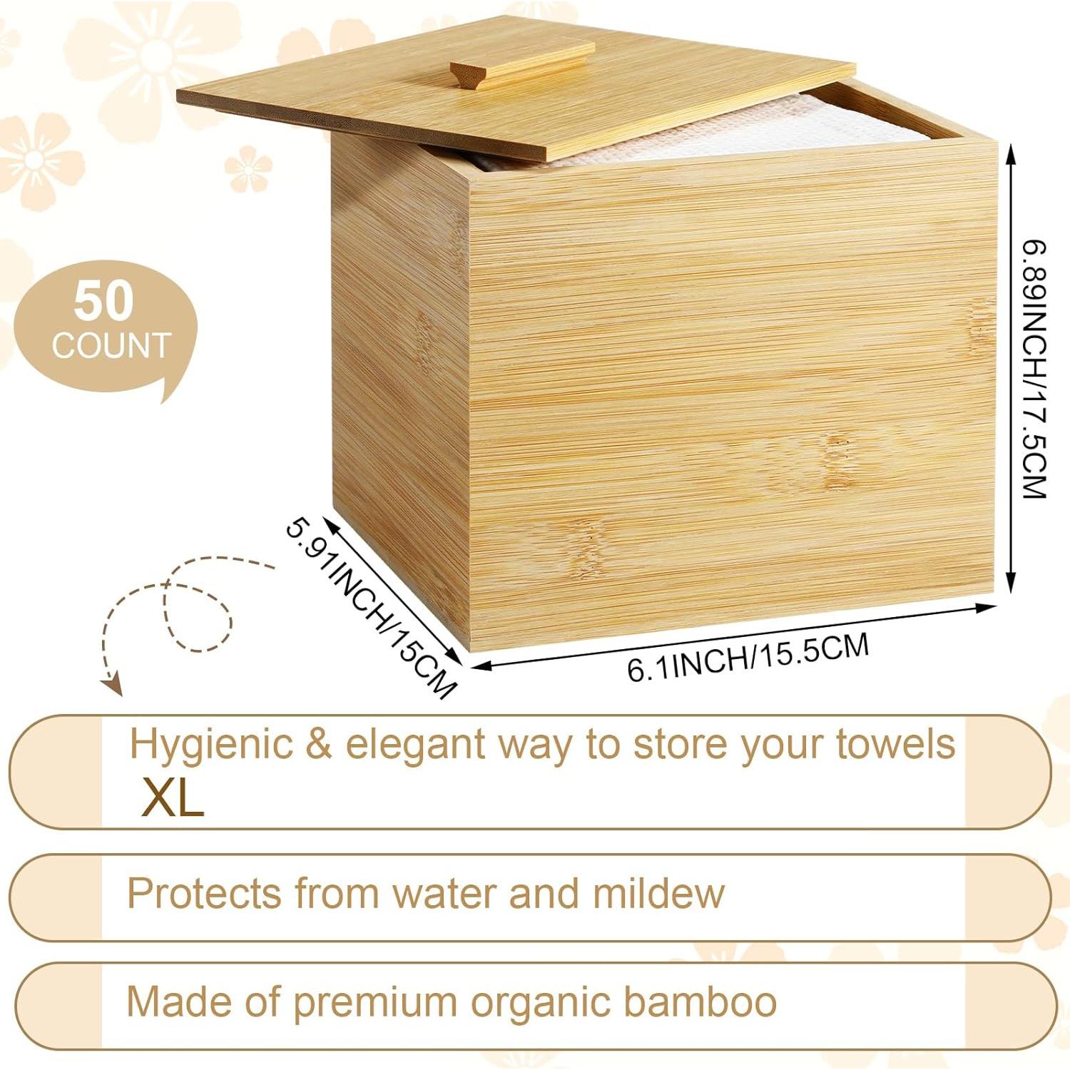 Caja de Bambú con Tapa y 50 Toallas Desechables 26x30cm
