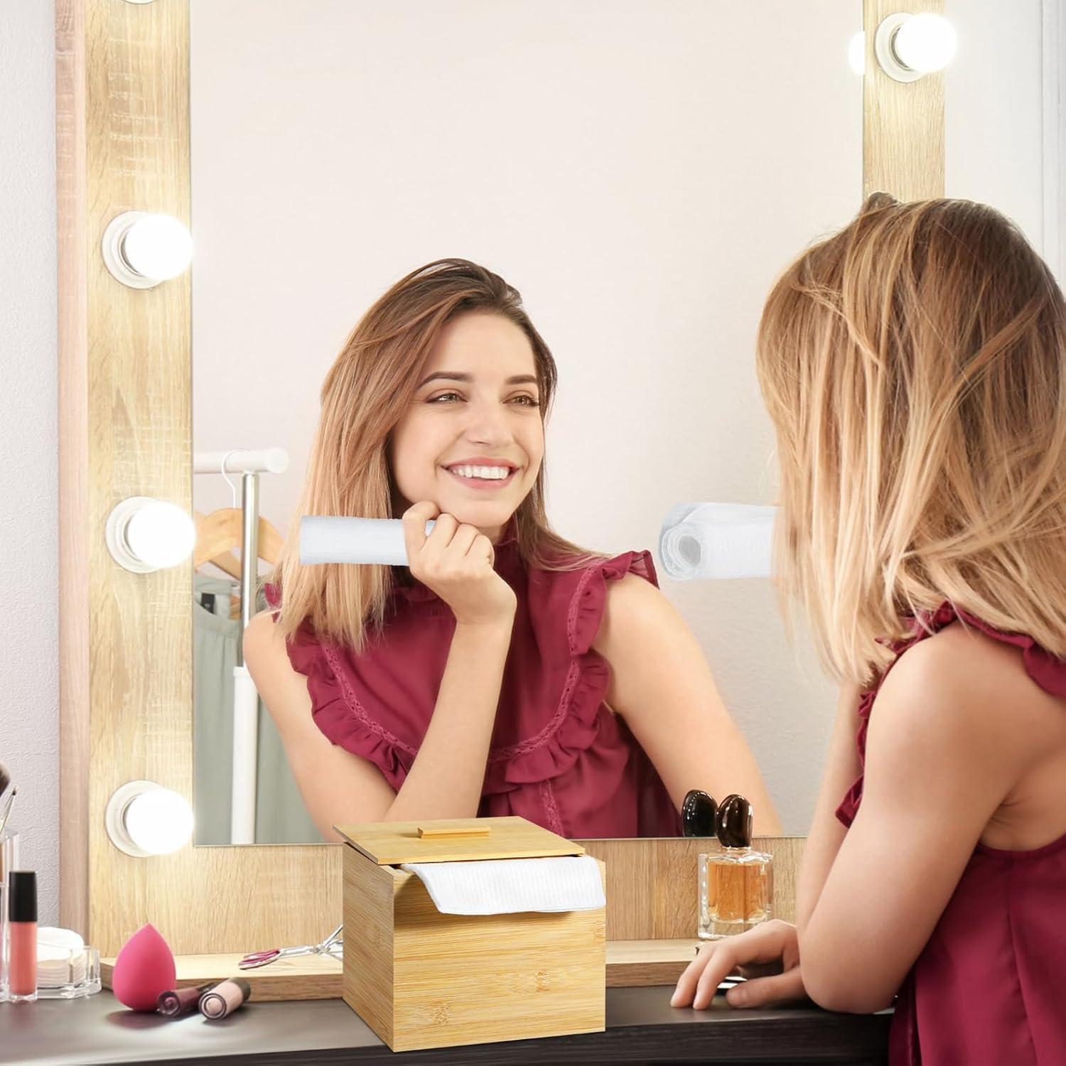 Caja de Bambú con Tapa y 50 Toallas Desechables 26x30cm