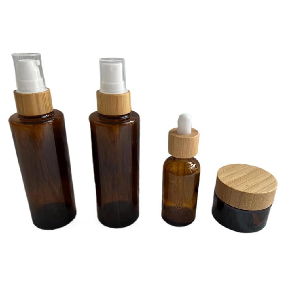 Kit de Contenedores Cosméticos de Vidrio Marrón BEECO 4 Piezas