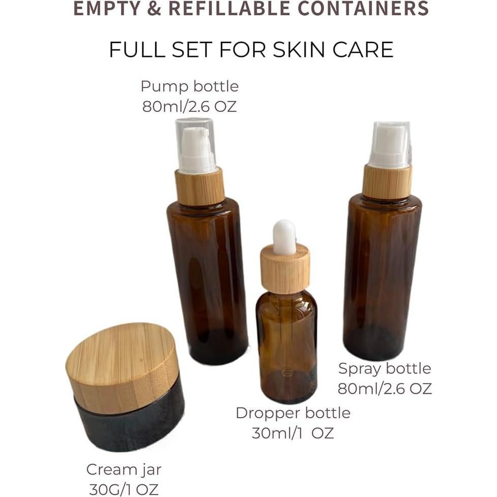 Kit de Contenedores Cosméticos de Vidrio Marrón BEECO 4 Piezas