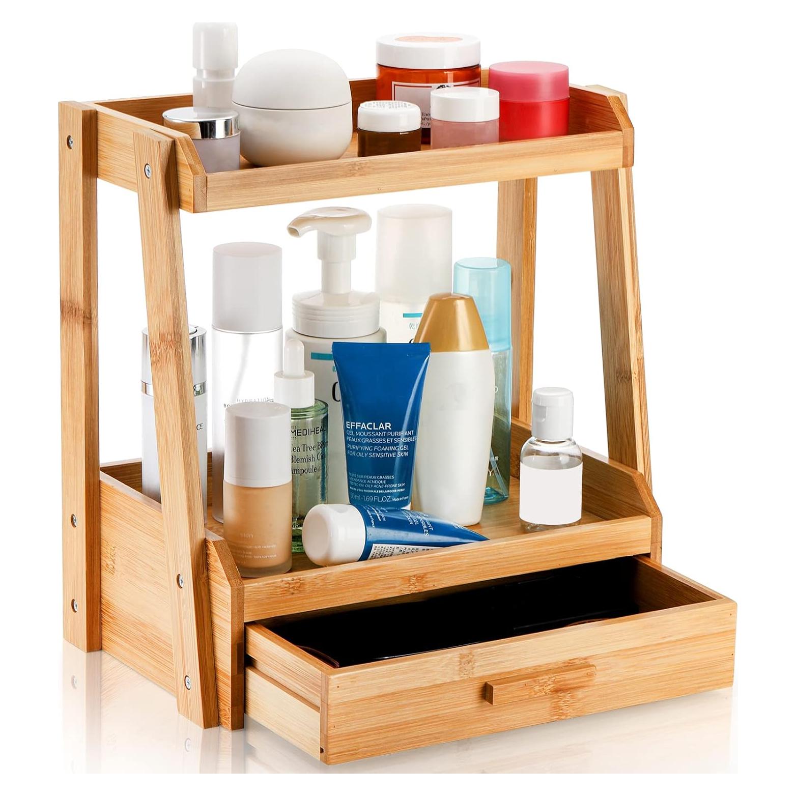 Organizador de Maquillaje de Bambú 2 Niveles Lyellfe