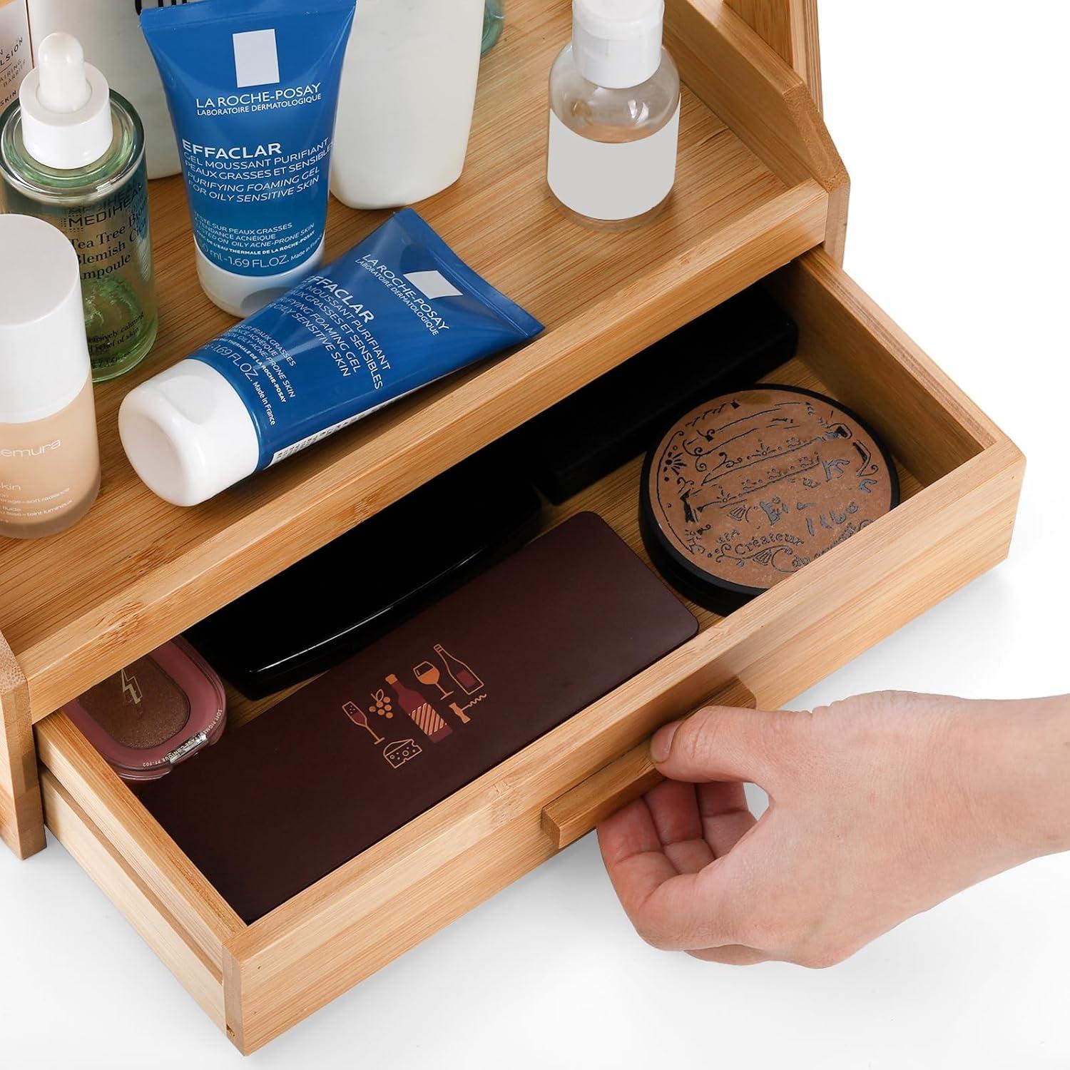 Organizador de Maquillaje de Bambú 2 Niveles Lyellfe
