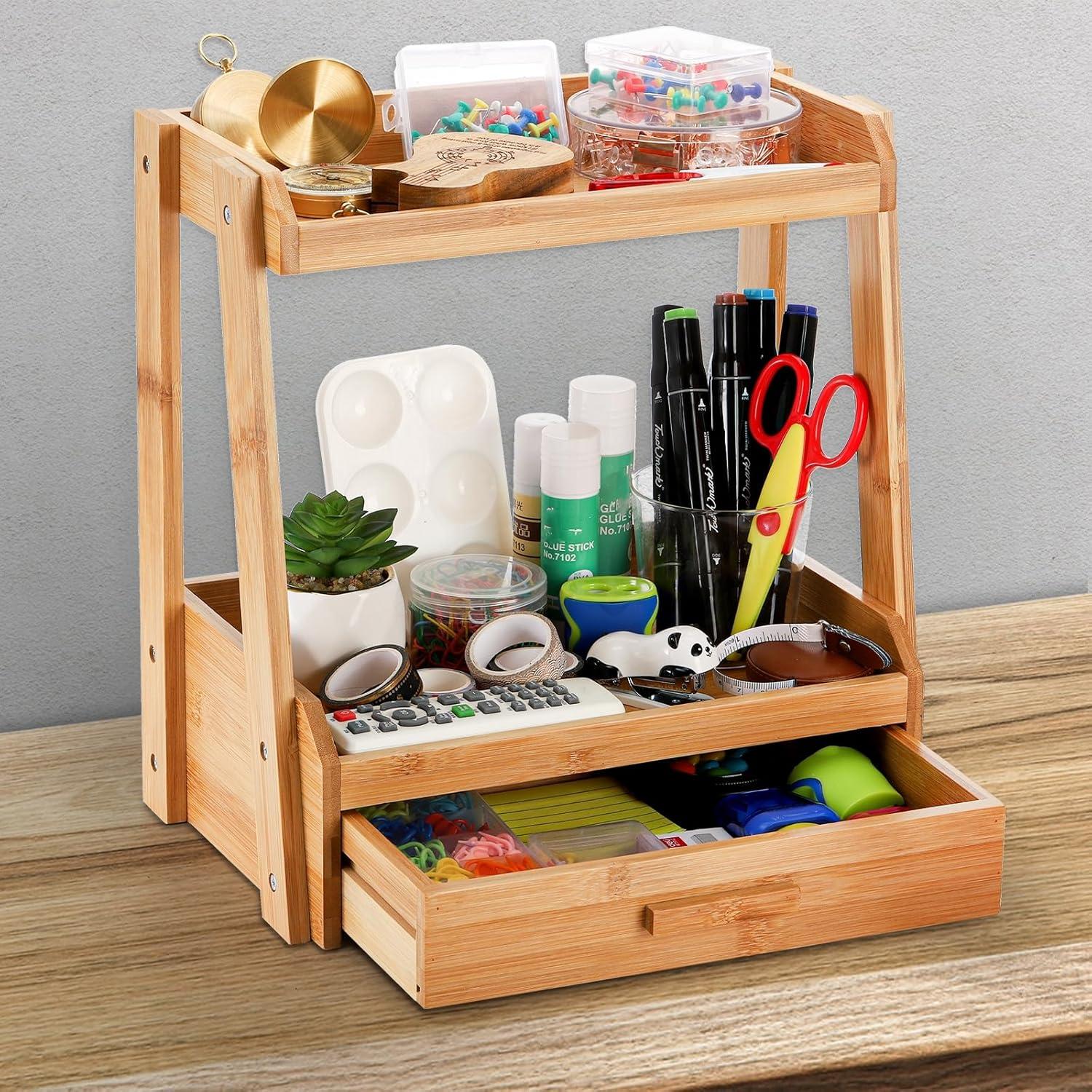 Organizador de Maquillaje de Bambú 2 Niveles Lyellfe