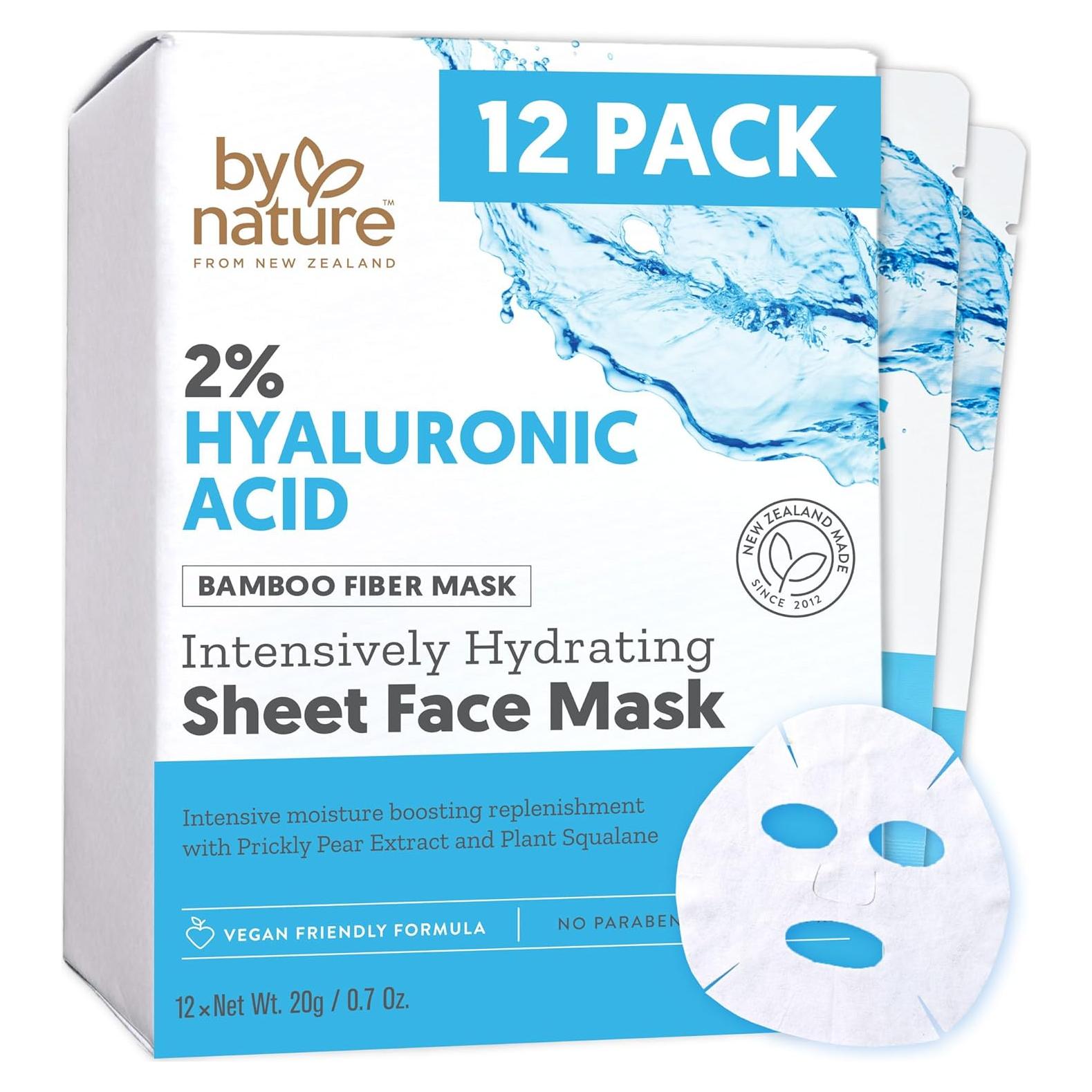 Mascarilla Facial de Tela By Nature 2% Ácido Hialurónico - 12 Unidades