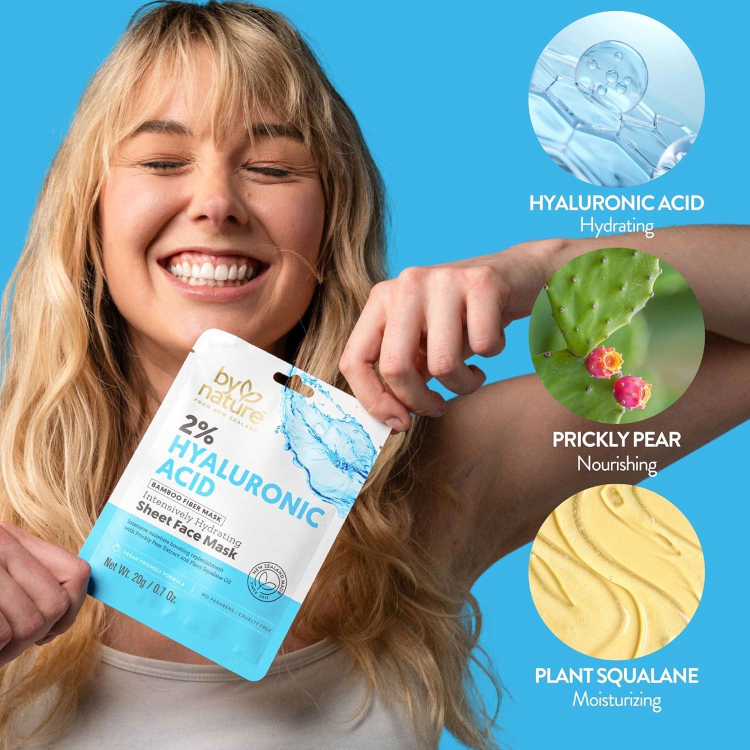 Mascarilla Facial de Tela By Nature 2% Ácido Hialurónico - 12 Unidades