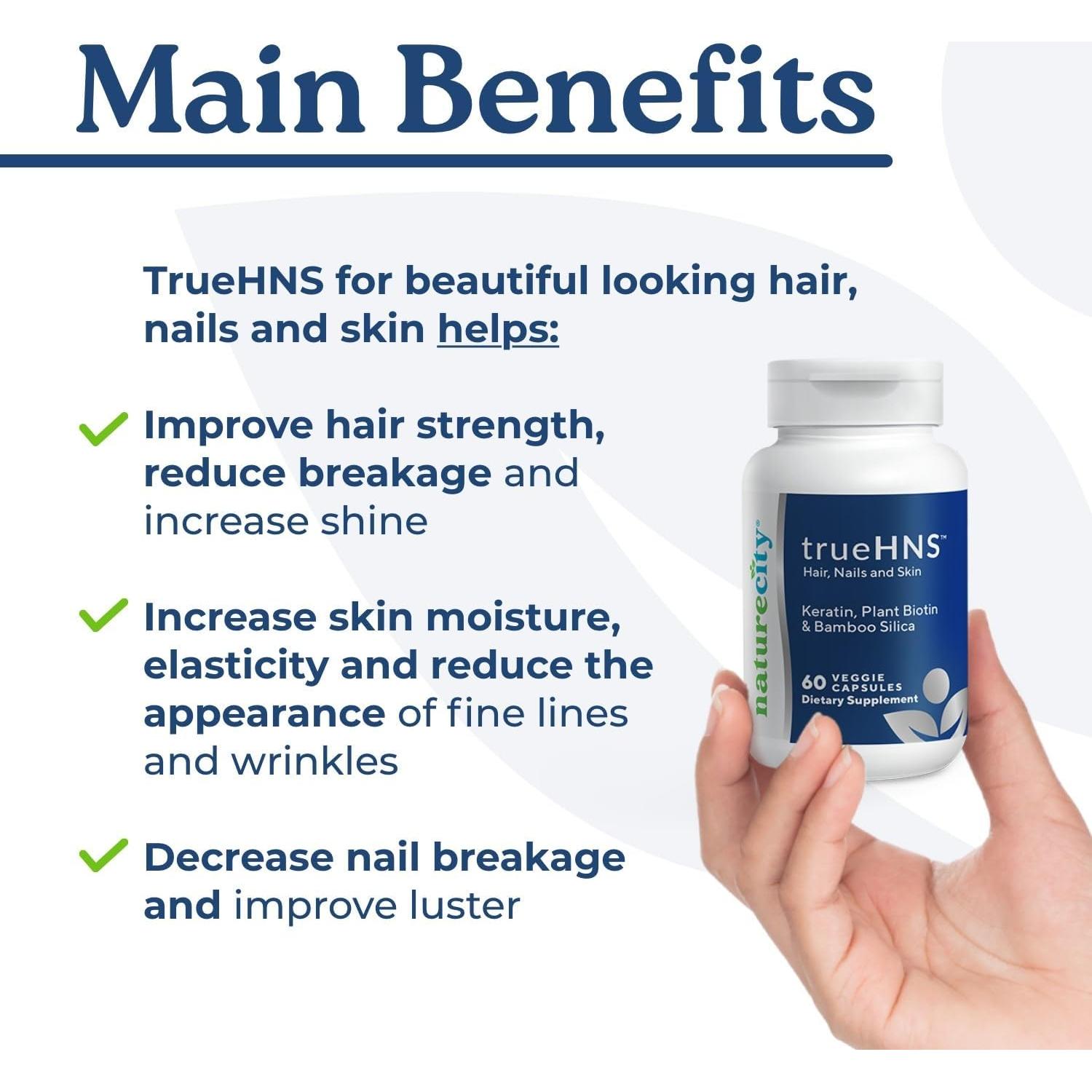 Suplemento Vitaminas Cabello Uñas Piel True-HNS 60 Cápsulas