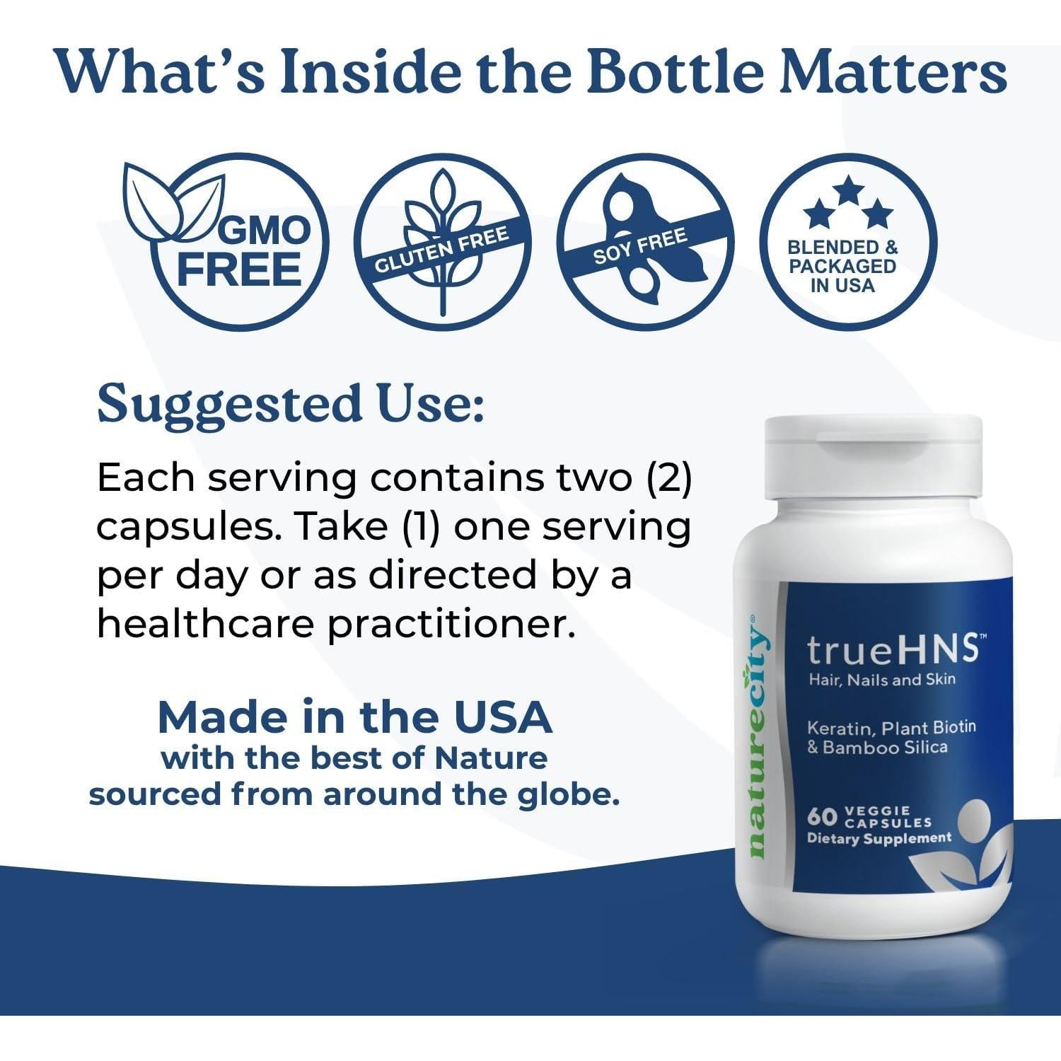 Suplemento Vitaminas Cabello Uñas Piel True-HNS 60 Cápsulas