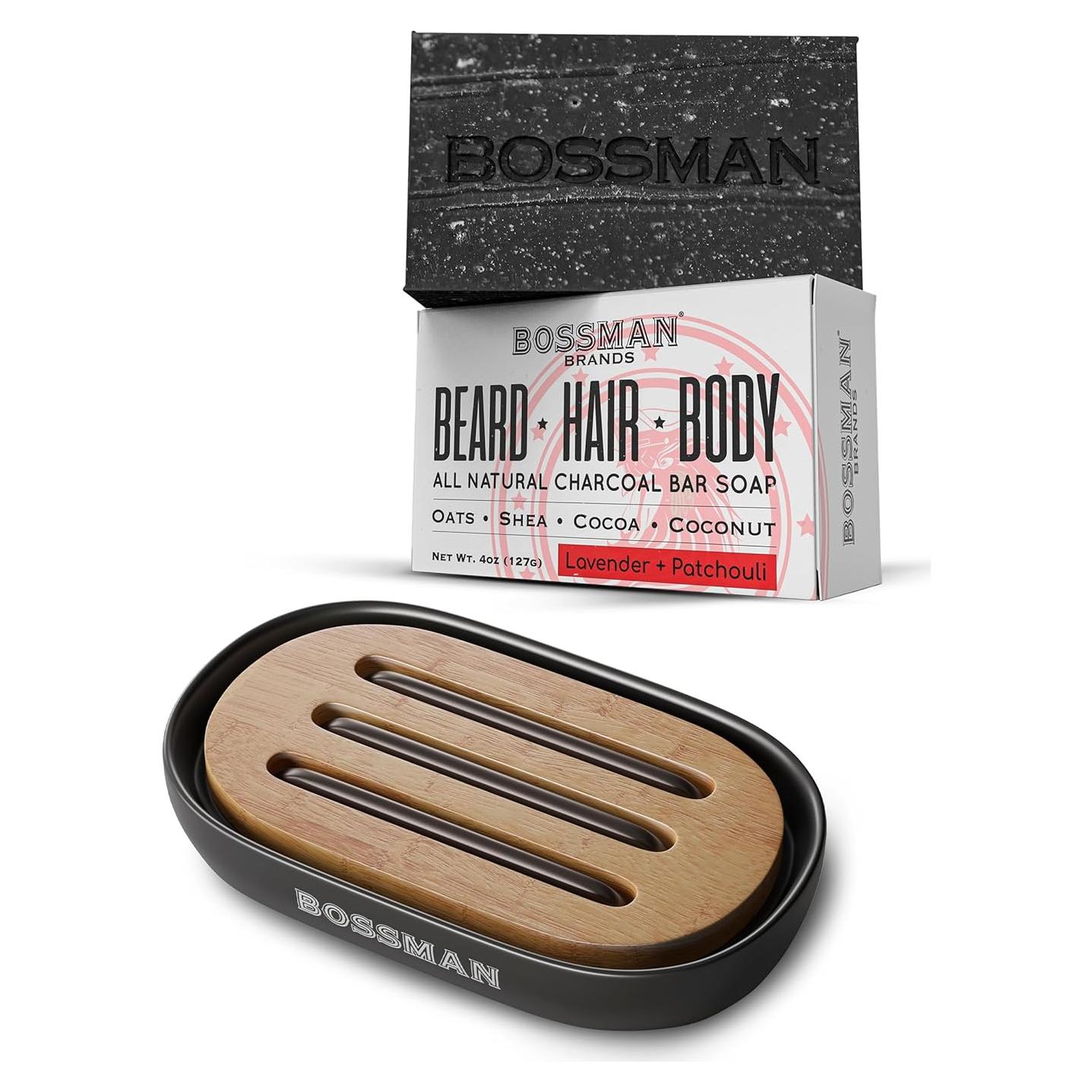 Jabón en Barra 4 en 1 Bossman con Plato Cerámica Negro 113g