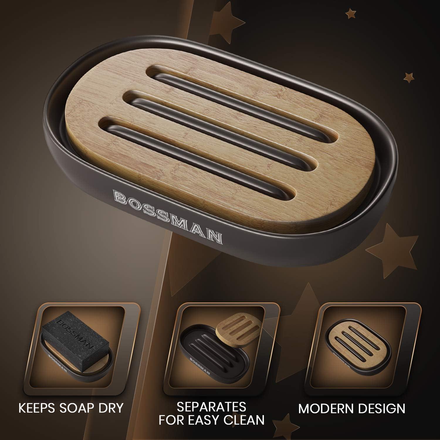 Jabón en Barra 4 en 1 Bossman con Plato Cerámica Negro 113g