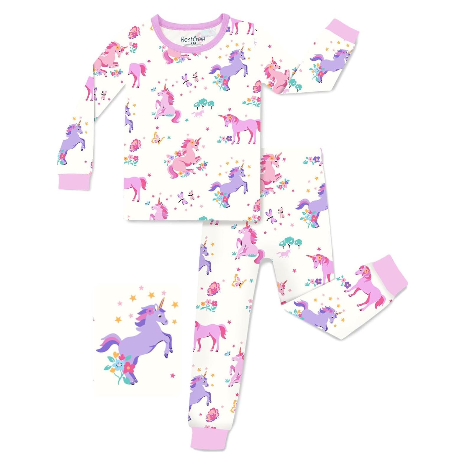 Pijamas de Viscosa de Bambú para Niñas 3-4T Unicornios 2 Piezas