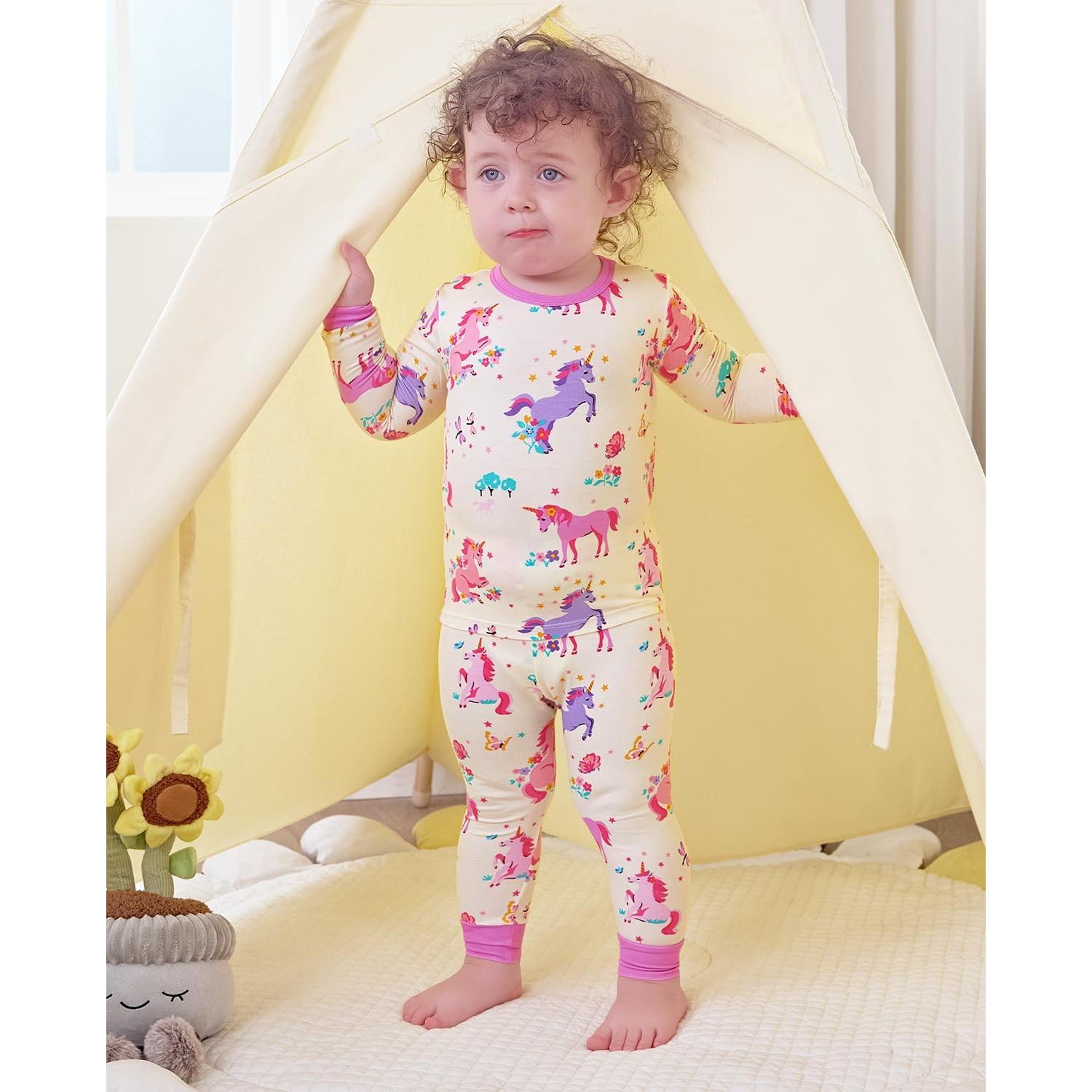 Pijamas de Viscosa de Bambú para Niñas 3-4T Unicornios 2 Piezas