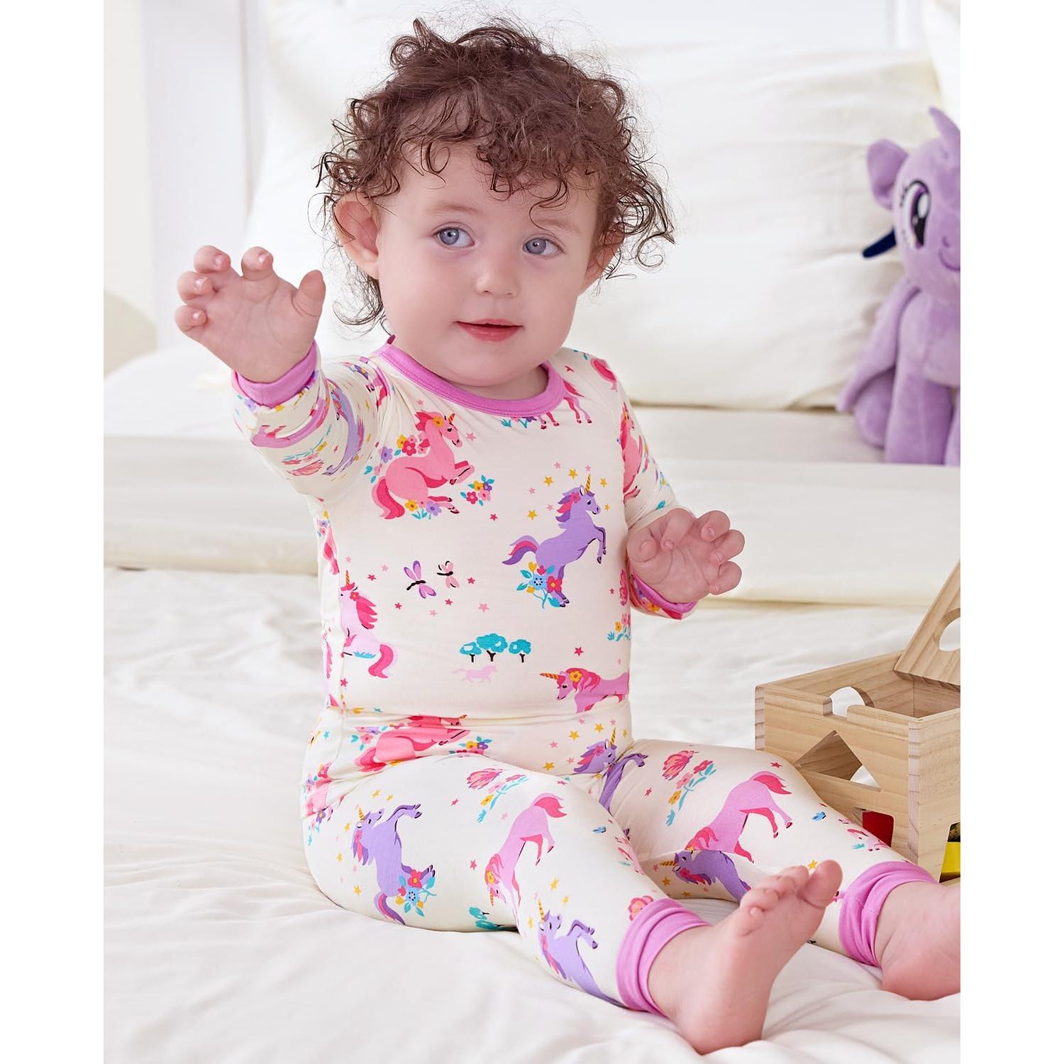 Pijamas de Viscosa de Bambú para Niñas 3-4T Unicornios 2 Piezas