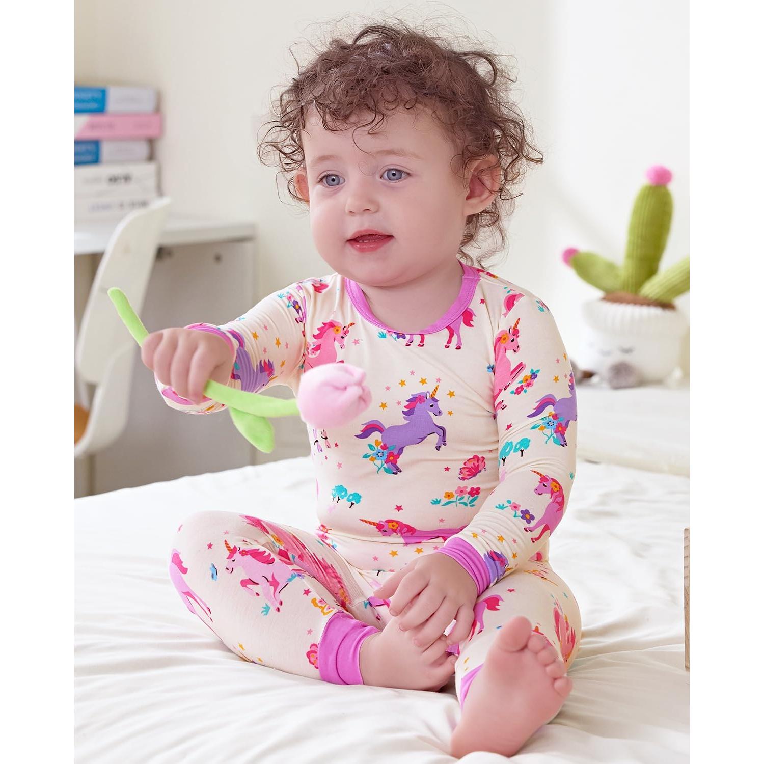 Pijamas de Viscosa de Bambú para Niñas 3-4T Unicornios 2 Piezas