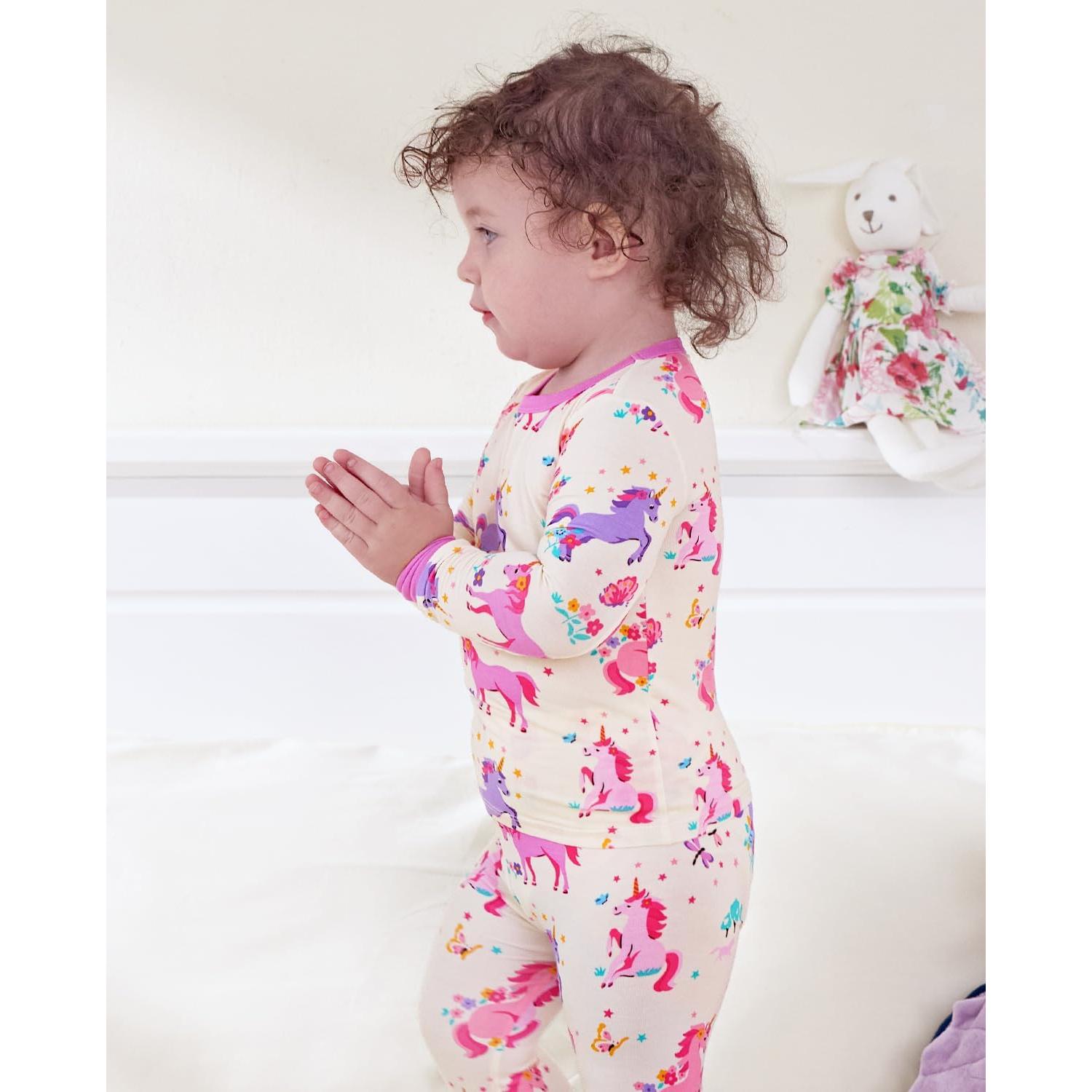 Pijamas de Viscosa de Bambú para Niñas 3-4T Unicornios 2 Piezas