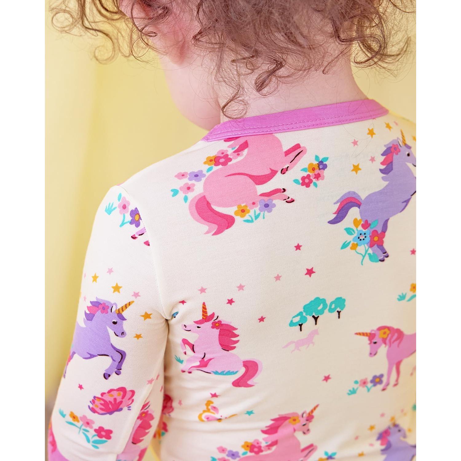 Pijamas de Viscosa de Bambú para Niñas 3-4T Unicornios 2 Piezas