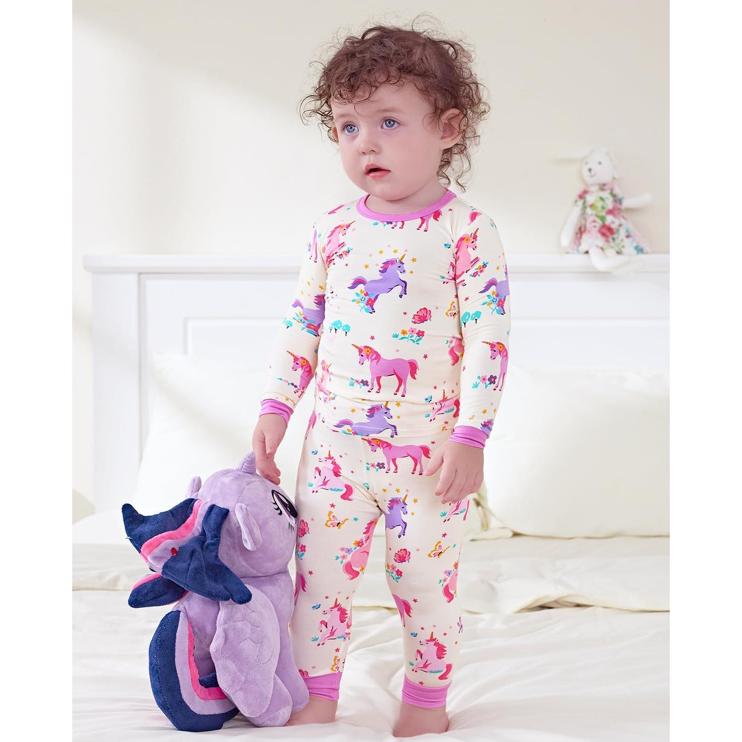 Pijamas de Viscosa de Bambú para Niñas 3-4T Unicornios 2 Piezas