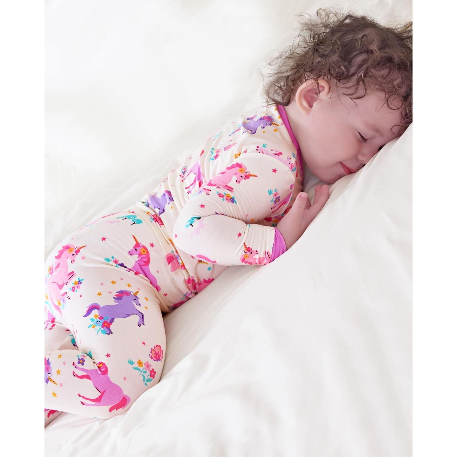 Pijamas de Viscosa de Bambú para Niñas 3-4T Unicornios 2 Piezas