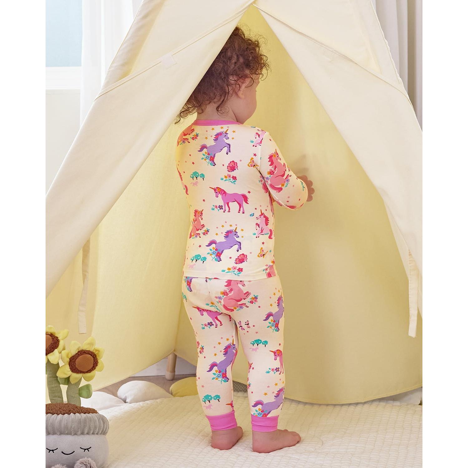 Pijamas de Viscosa de Bambú para Niñas 3-4T Unicornios 2 Piezas