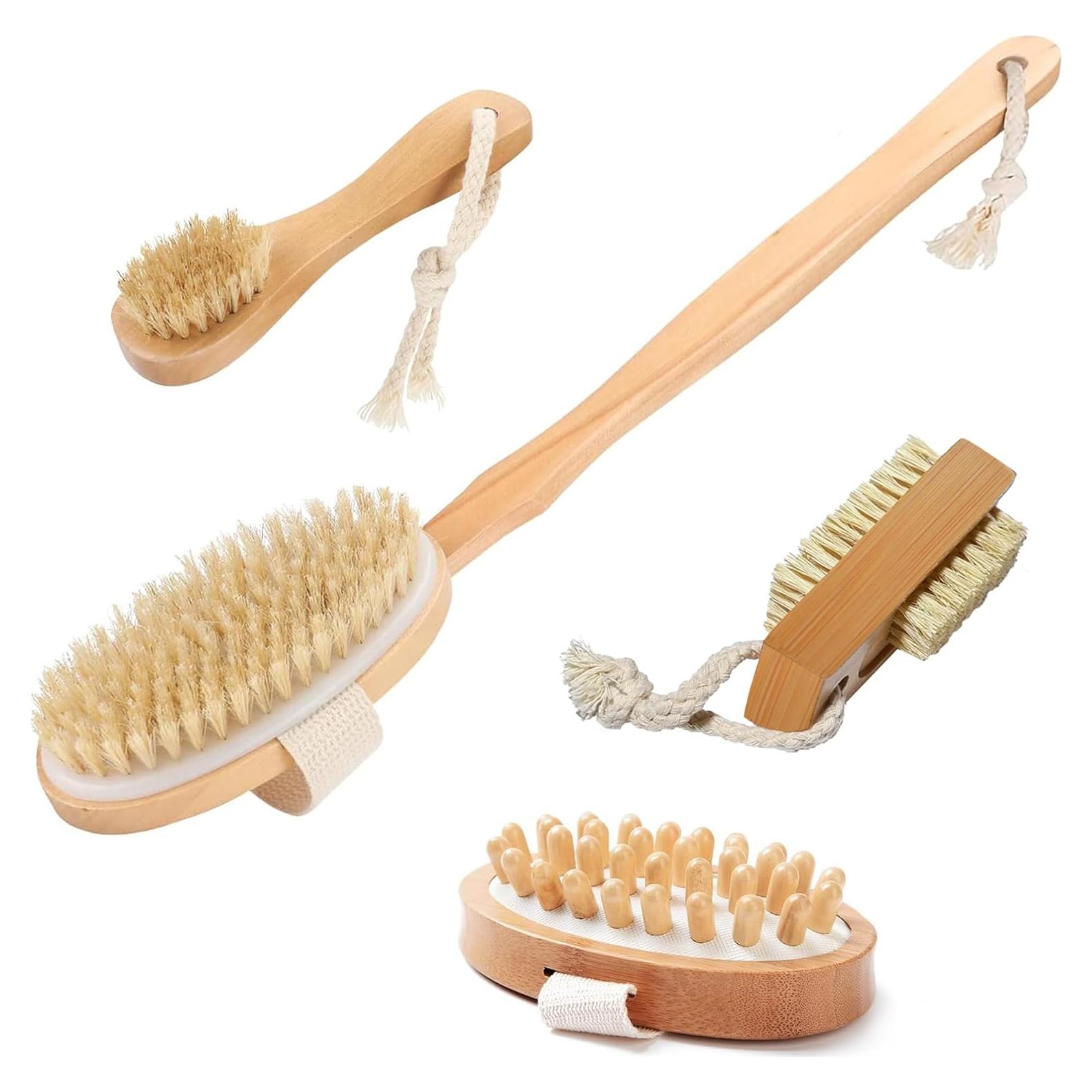 Set de Exfoliantes Corporales 4-en-1 - Cepillos de Bambú