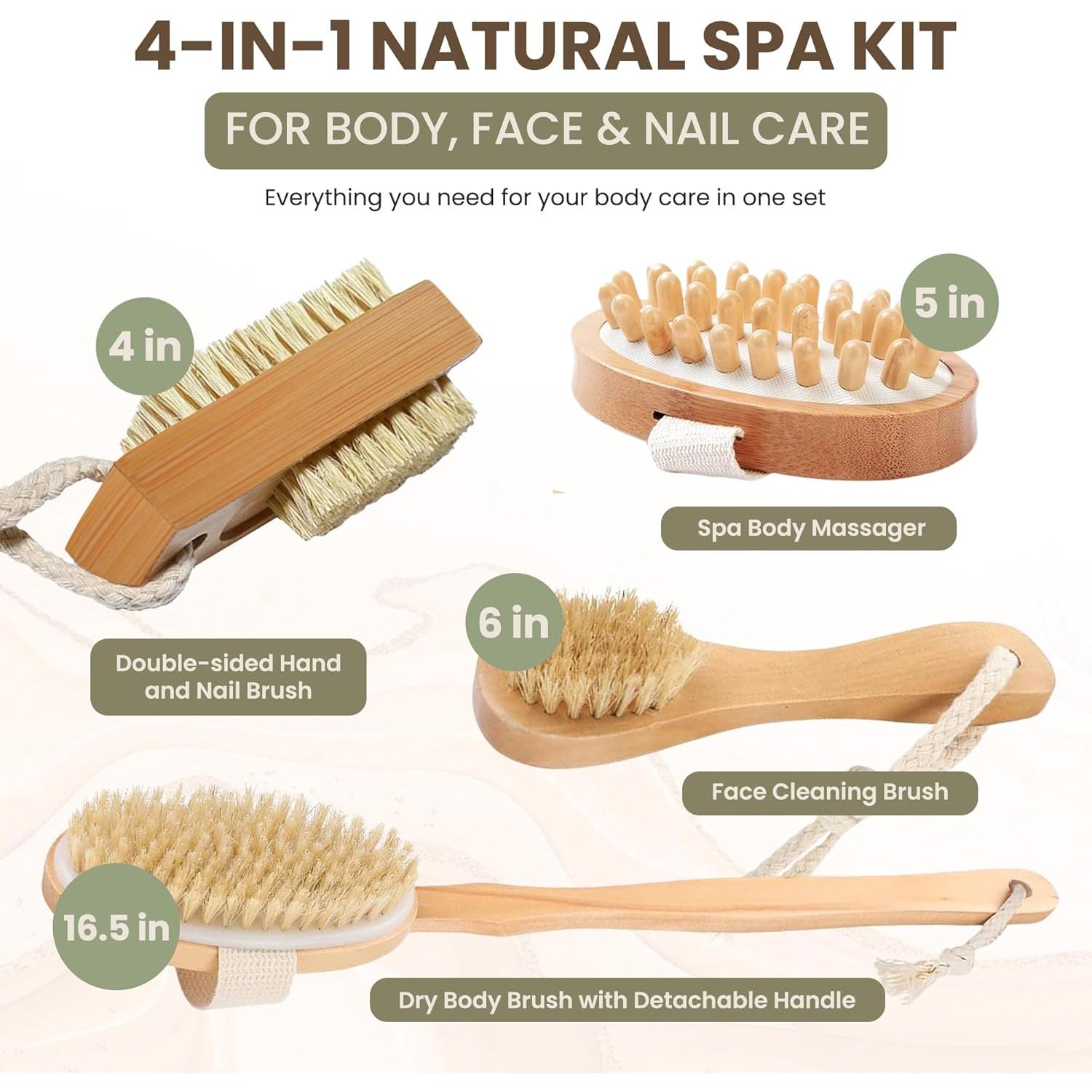 Set de Exfoliantes Corporales 4-en-1 - Cepillos de Bambú