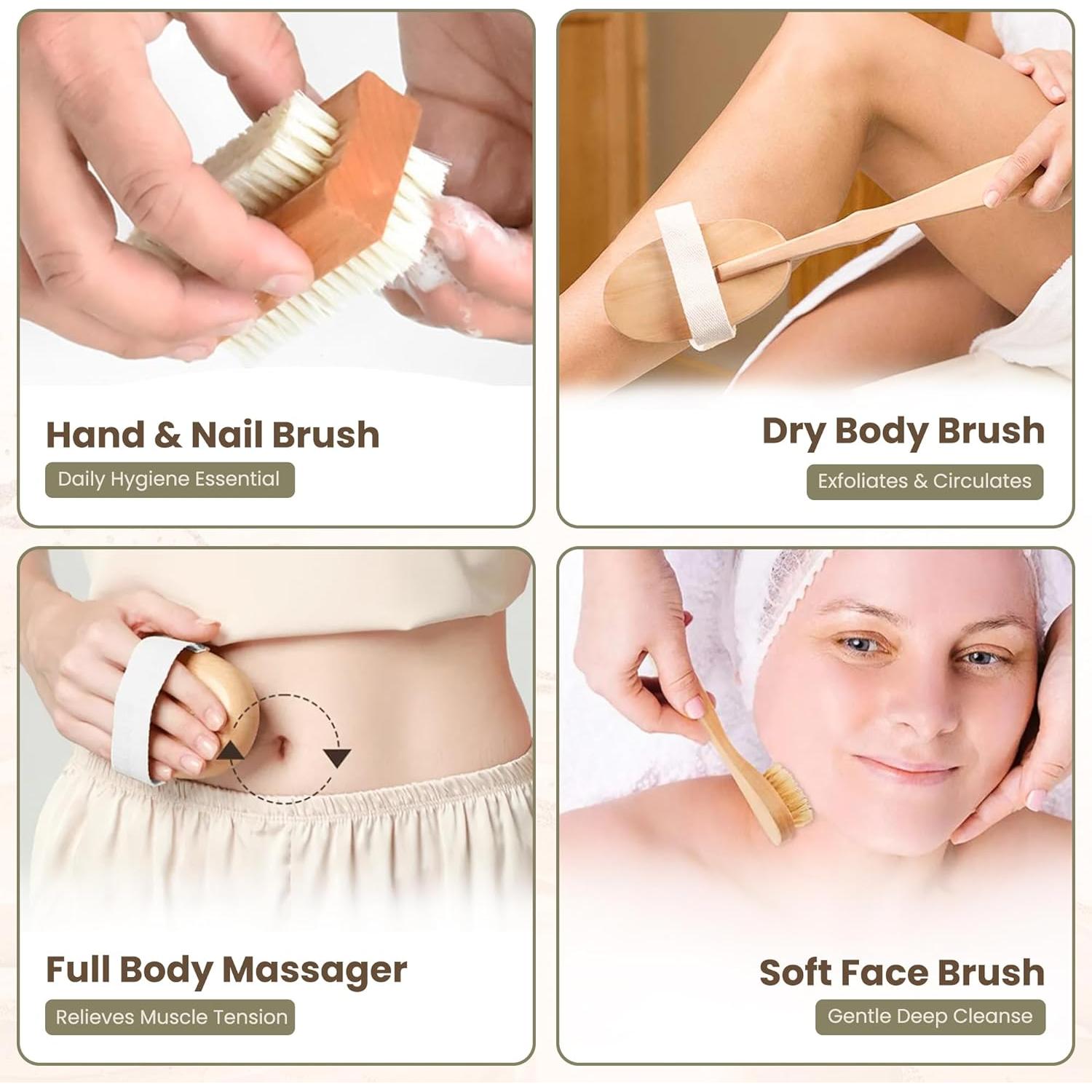 Set de Exfoliantes Corporales 4-en-1 - Cepillos de Bambú