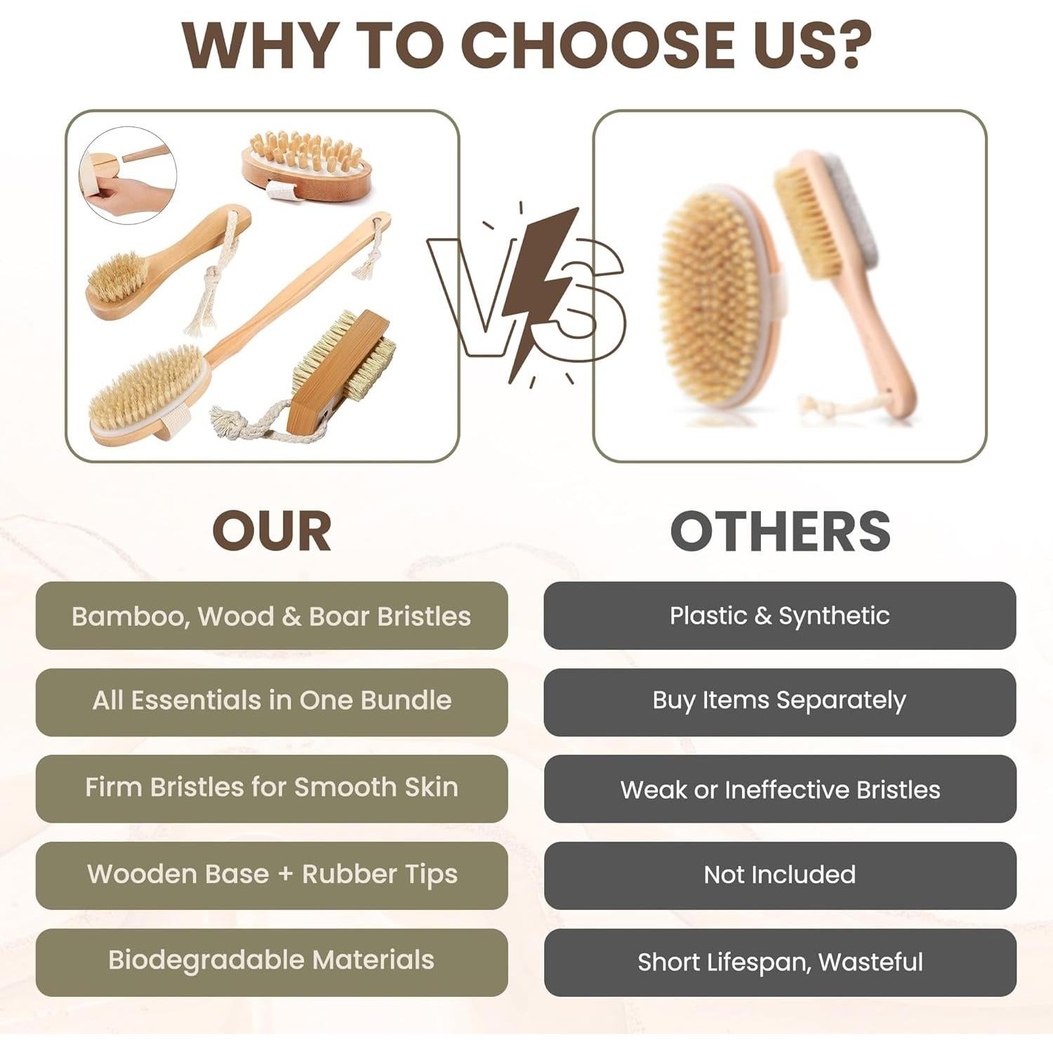 Set de Exfoliantes Corporales 4-en-1 - Cepillos de Bambú