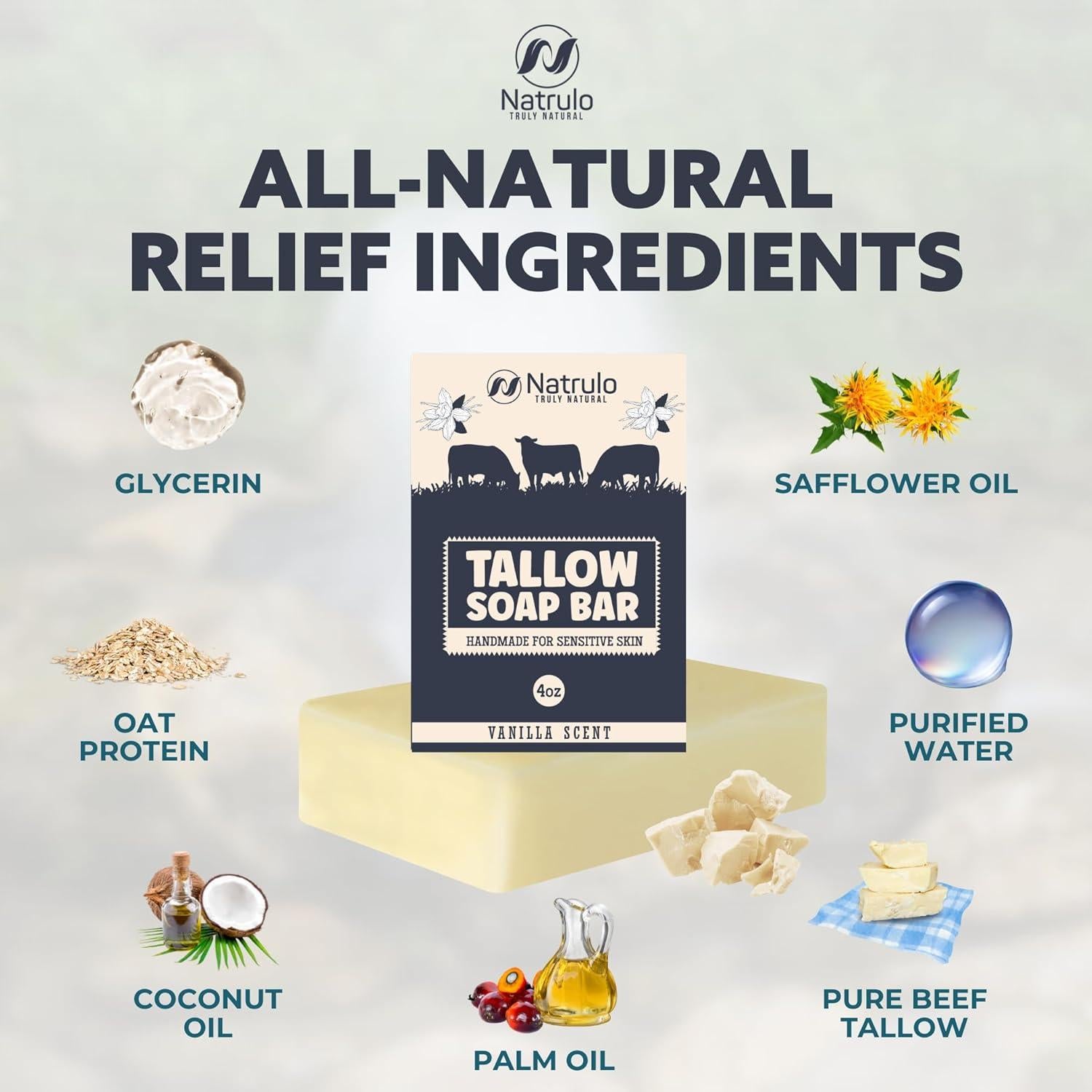 Jabón de Grasa de Res Natural Natrulo 108g - Hidratante para Piel Seca