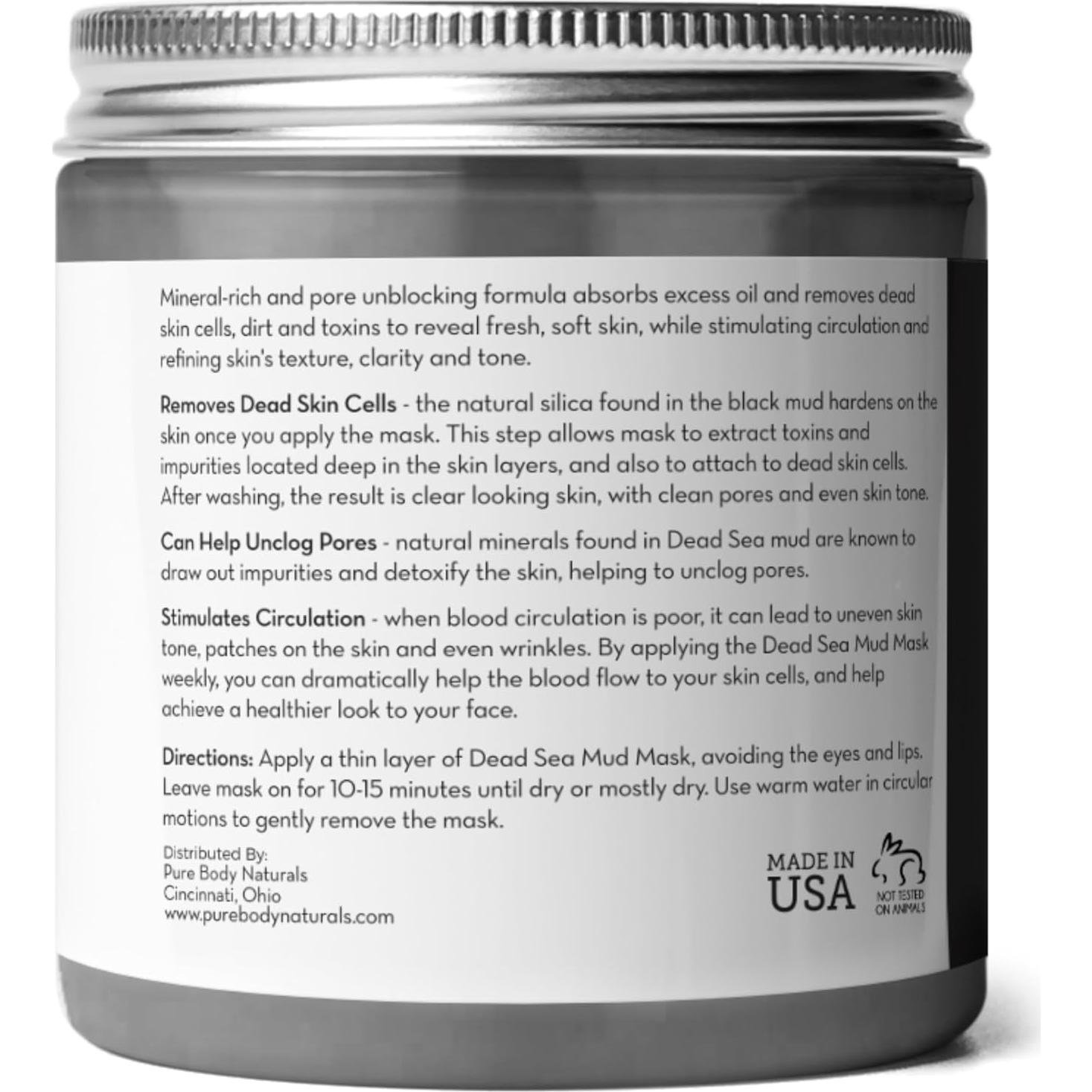 Mascarilla de barro del Mar Muerto Pure Body Naturals 248g - Facial y corporal para acné y piel grasa