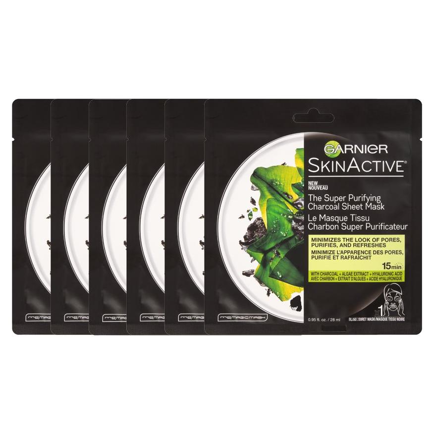 Mascarilla Facial Purificante Garnier SkinActive Carbón 6 Unidades