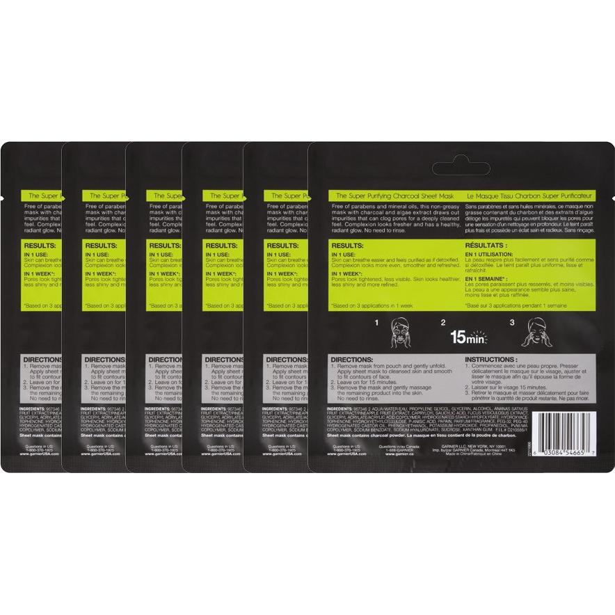 Mascarilla Facial Purificante Garnier SkinActive Carbón 6 Unidades