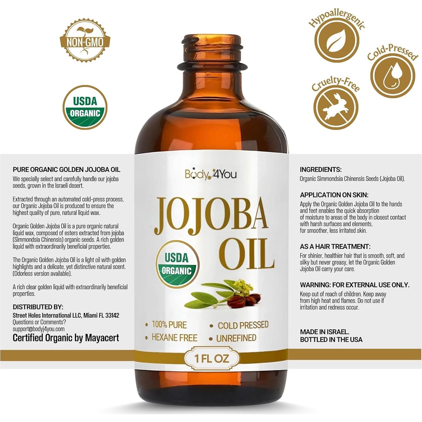 Aceite de Jojoba Orgánico BodyJ4You 29.57 ml - Hidratante Natural