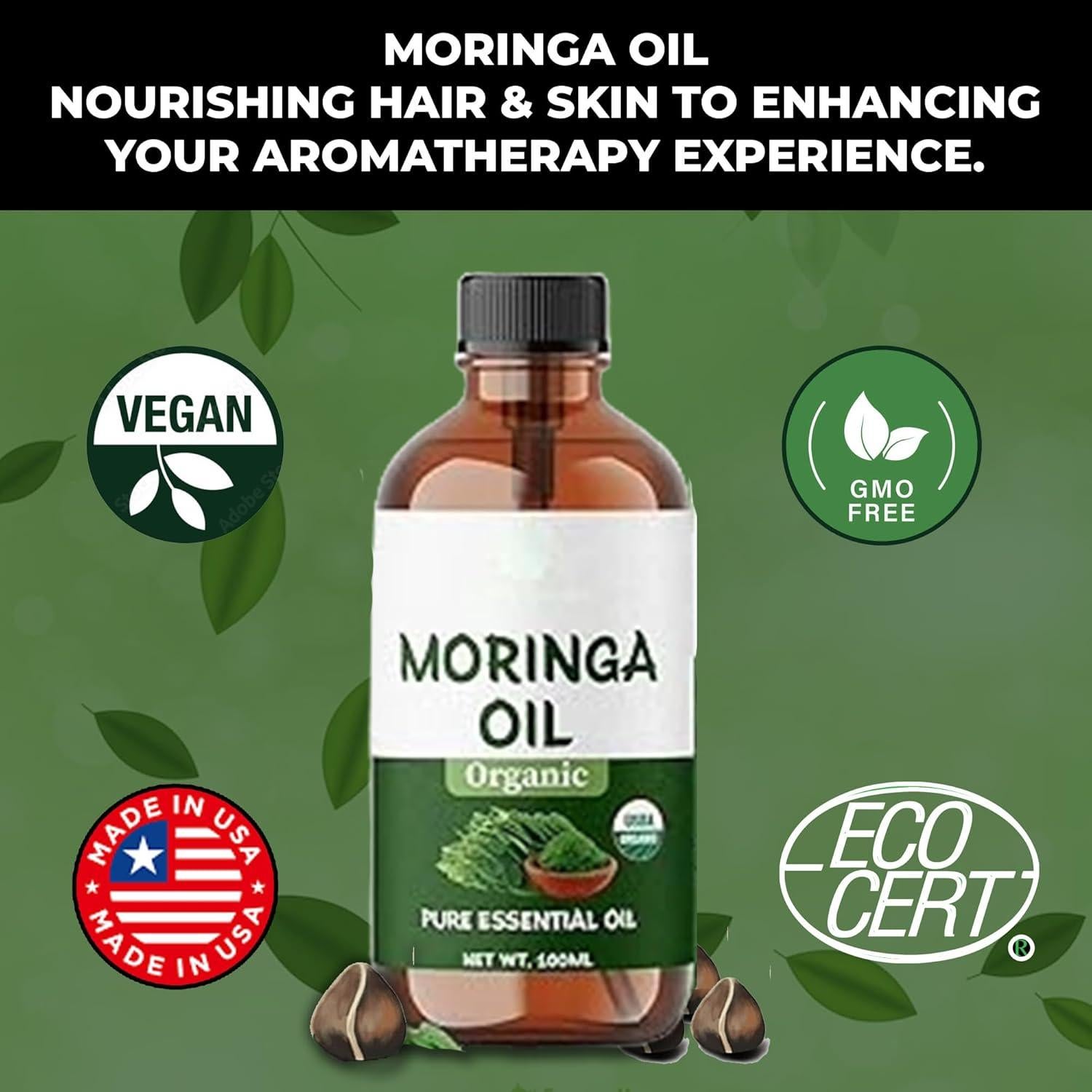 Aceite de Moringa Orgánico ABBASI & CO 100ml - Hidratante Facial y Capilar