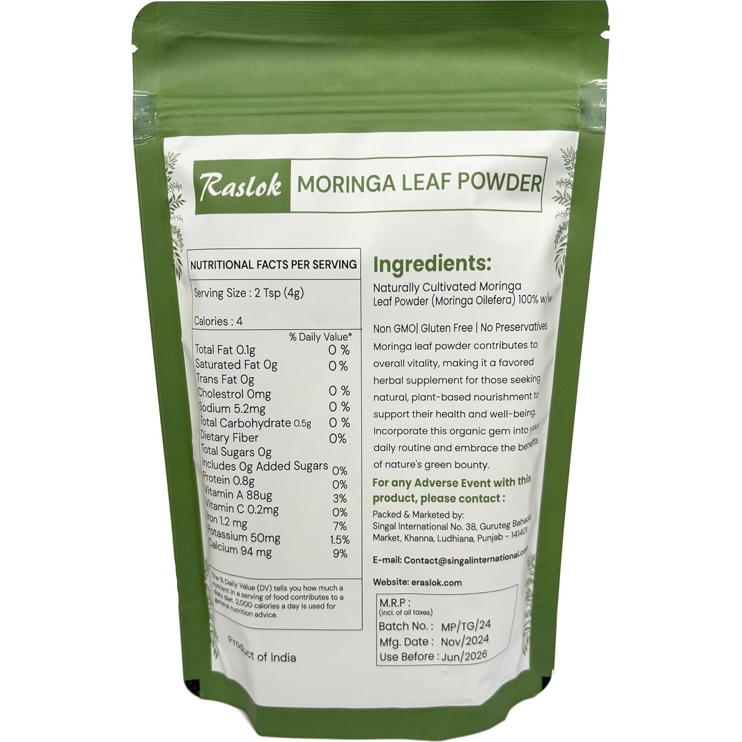 Polvo de Moringa Raslok 100% Pura 226.8 g Sin Tallos