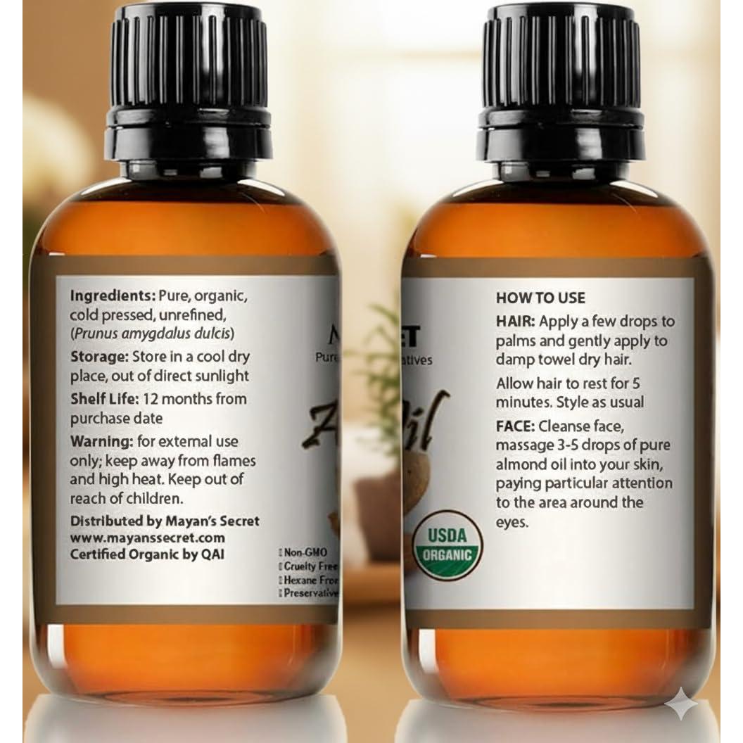 Aceite de Almendra Dulce 100% Orgánico Secreto Maya 118 ml