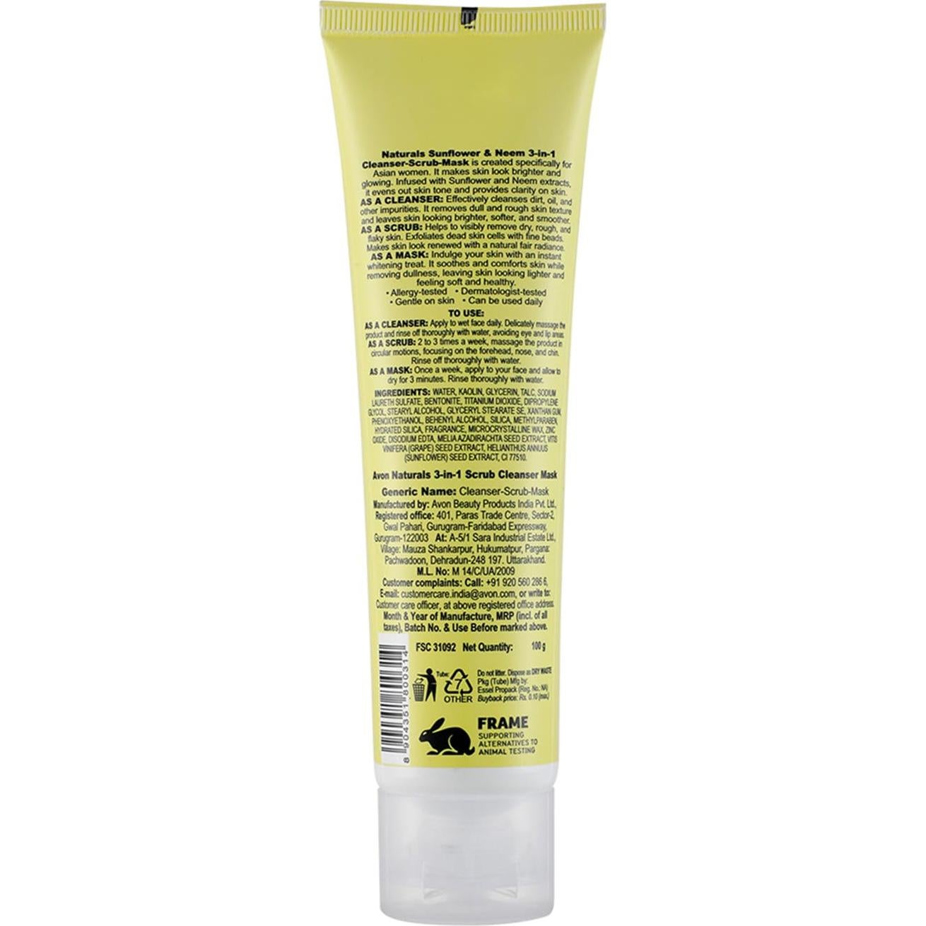 Limpiador Exfoliante 3-en-1 Avon Naturals Girasol y Neem 100g