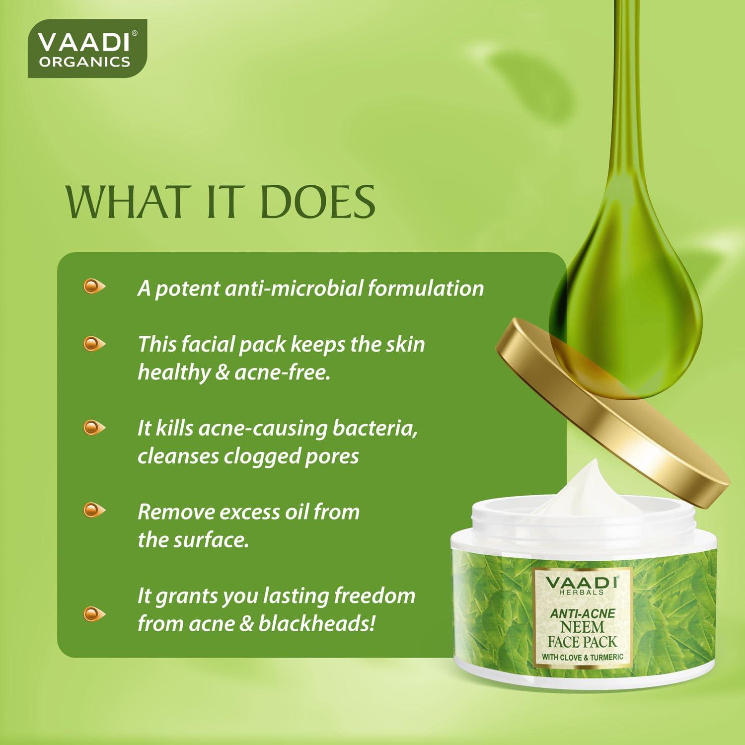 Paquete Facial Anti-acné Vaadi Herbals Neem y Cúrcuma 600g